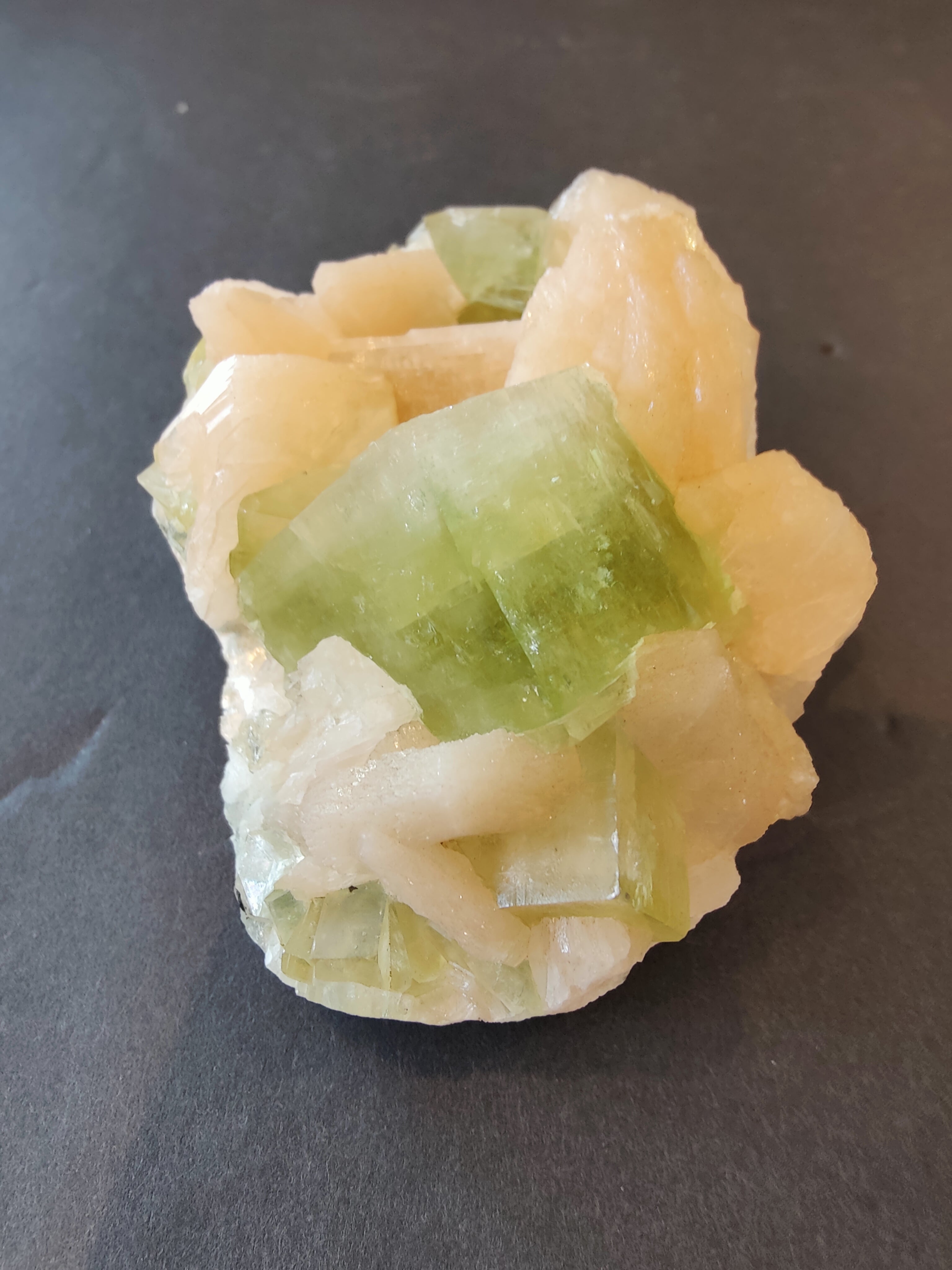 Green Apophyllite Cubes with Peach Stilbite Specimen 322g - New Age Realms