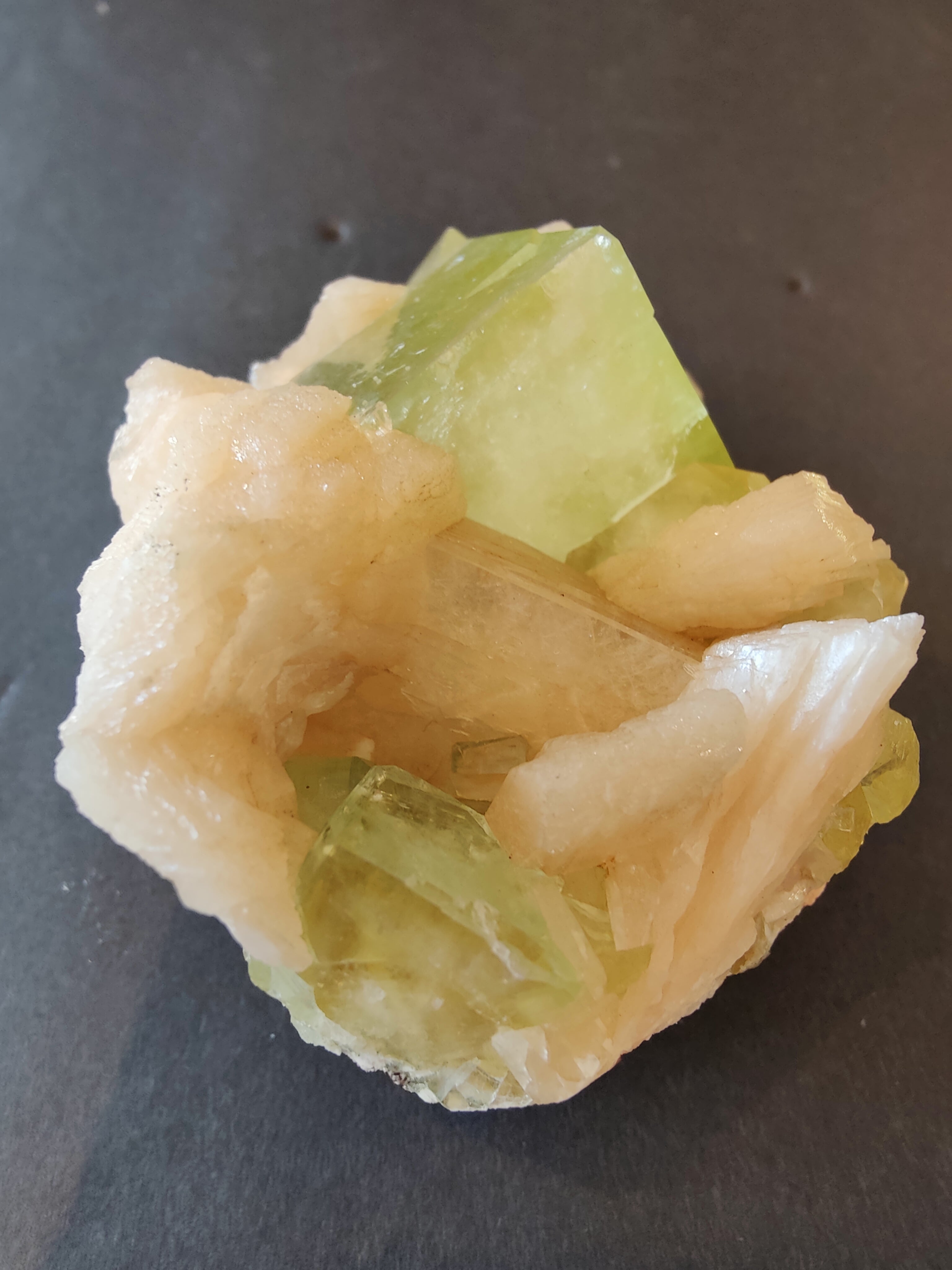 Green Apophyllite Cubes with Peach Stilbite Specimen 322g - New Age Realms