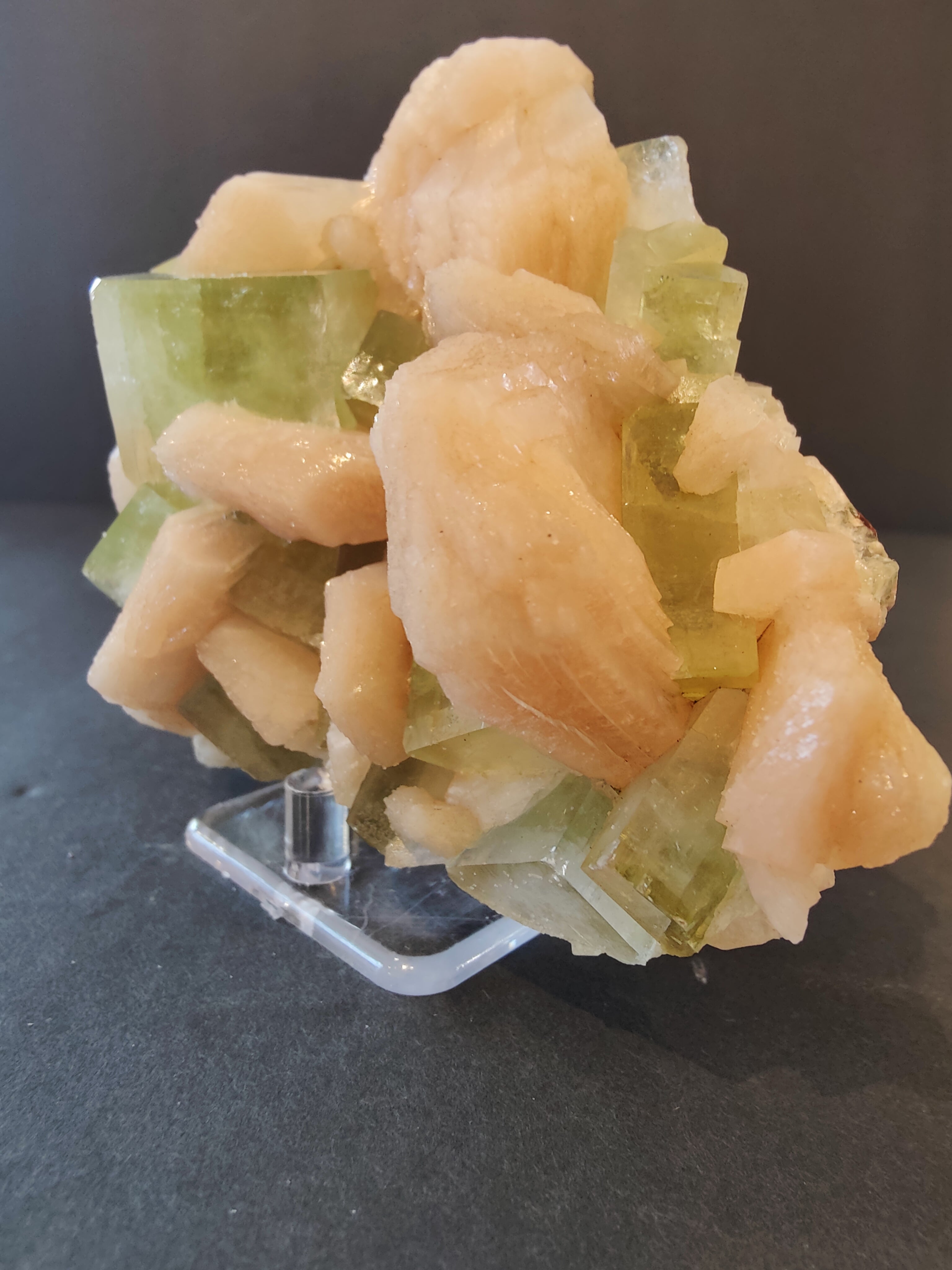 Green Apophyllite Cubes with Peach Stilbite Specimen 449g - New Age Realms