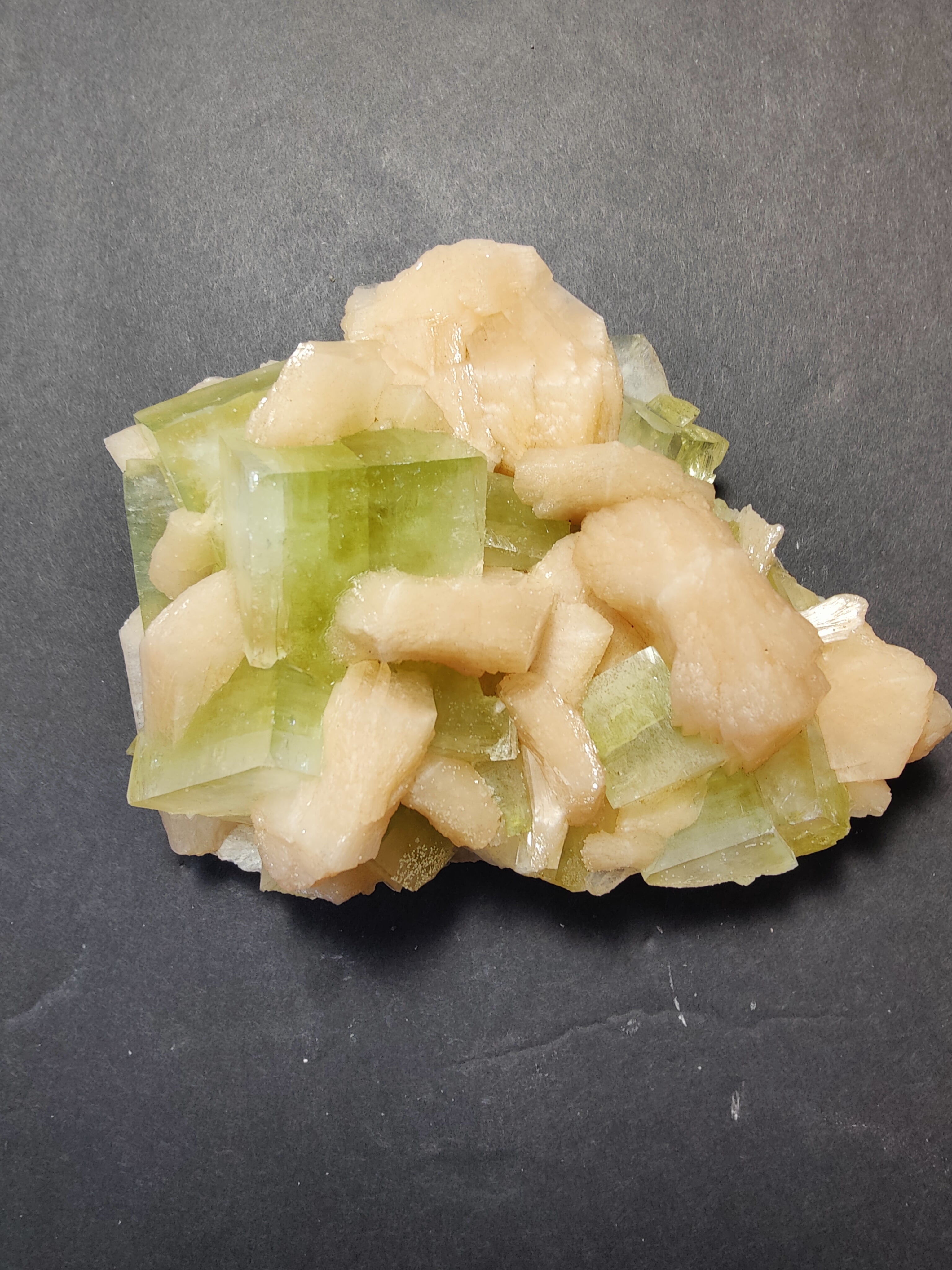 Green Apophyllite Cubes with Peach Stilbite Specimen 449g - New Age Realms