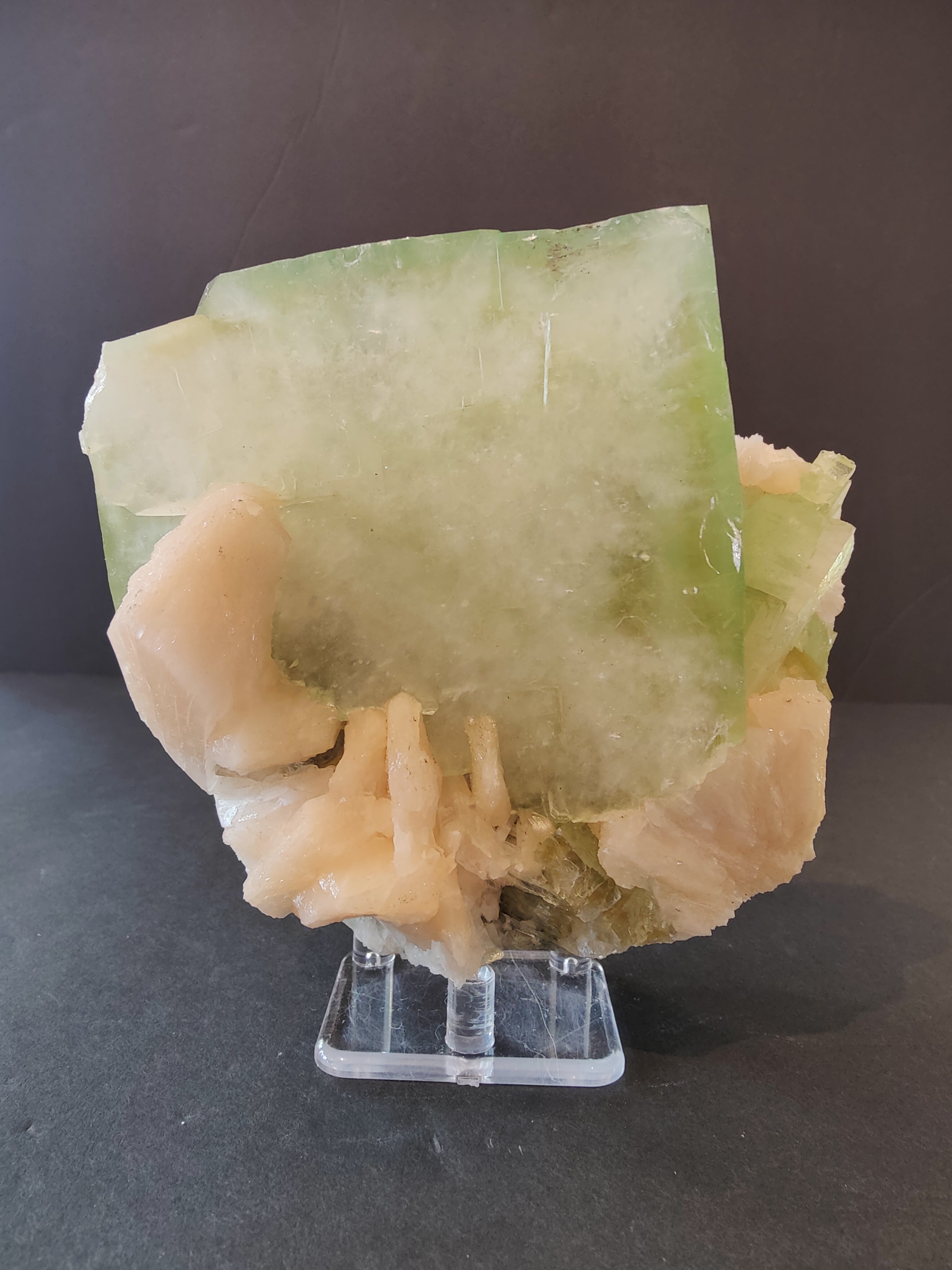 Green Apophyllite Cube with Peach Stilbite Specimen 758g - New Age Realms