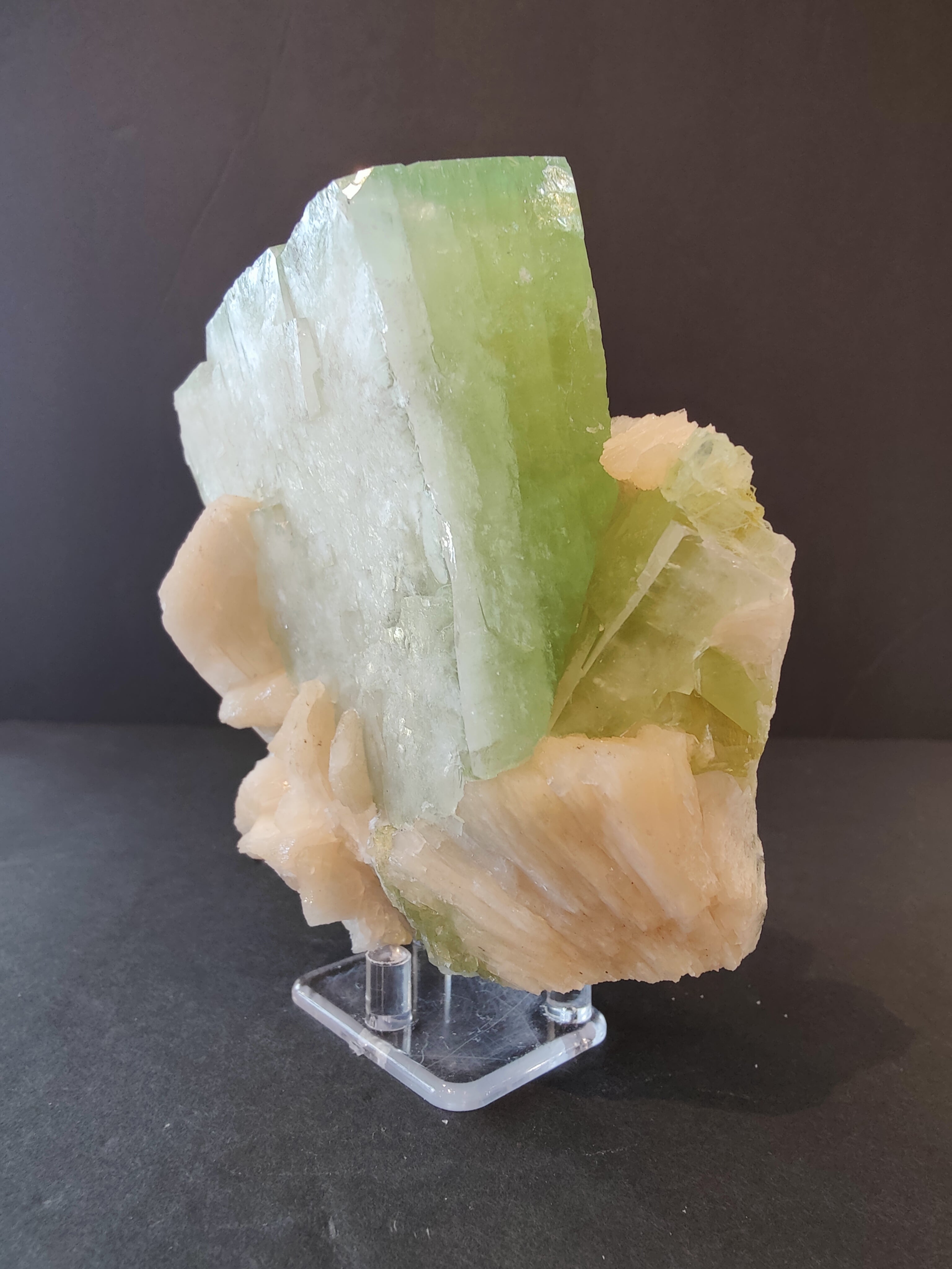 Green Apophyllite Cube with Peach Stilbite Specimen 758g - New Age Realms