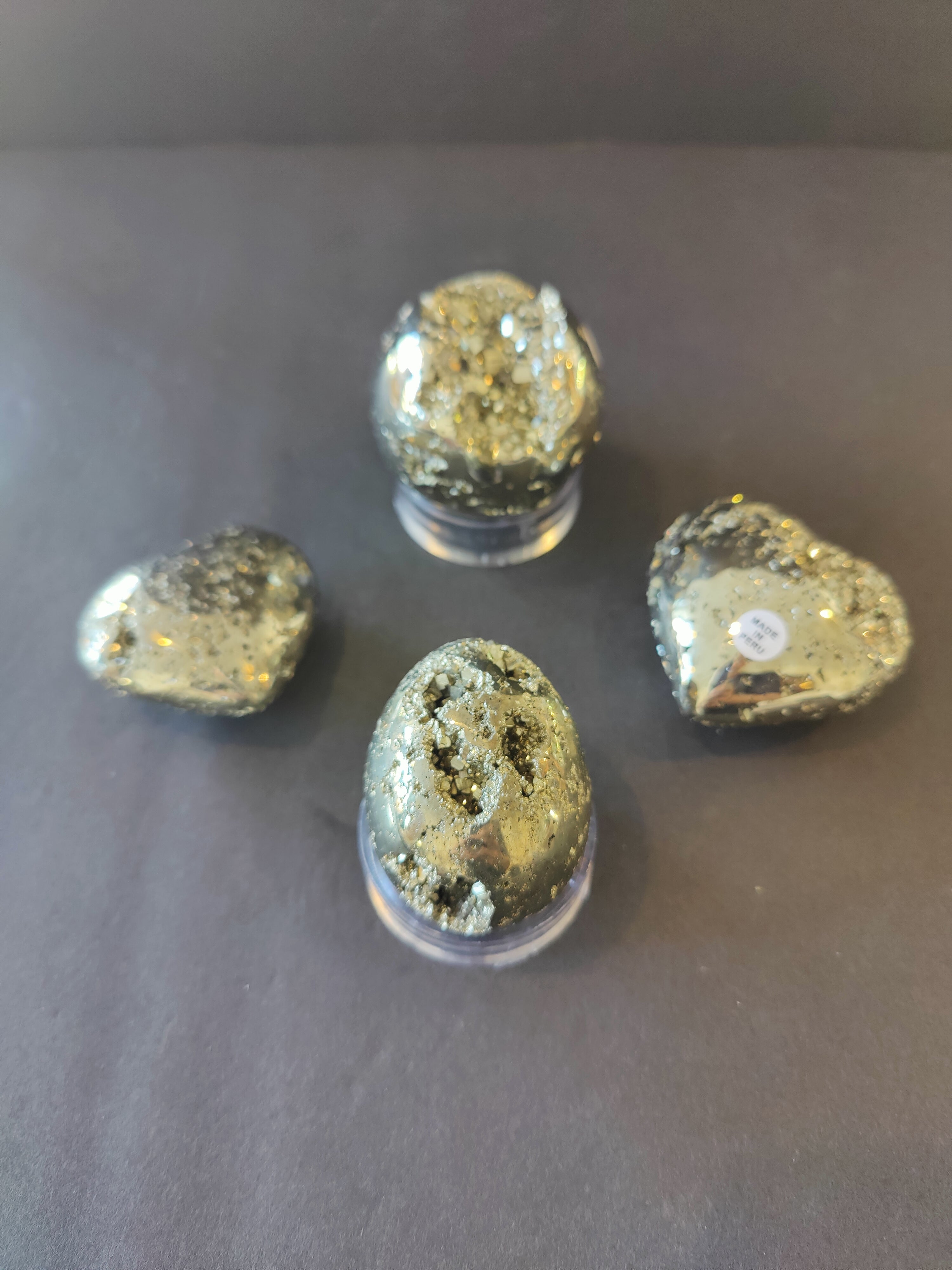 Polished Pyrite Spheres, Eggs, & Hearts - New Age Realms
