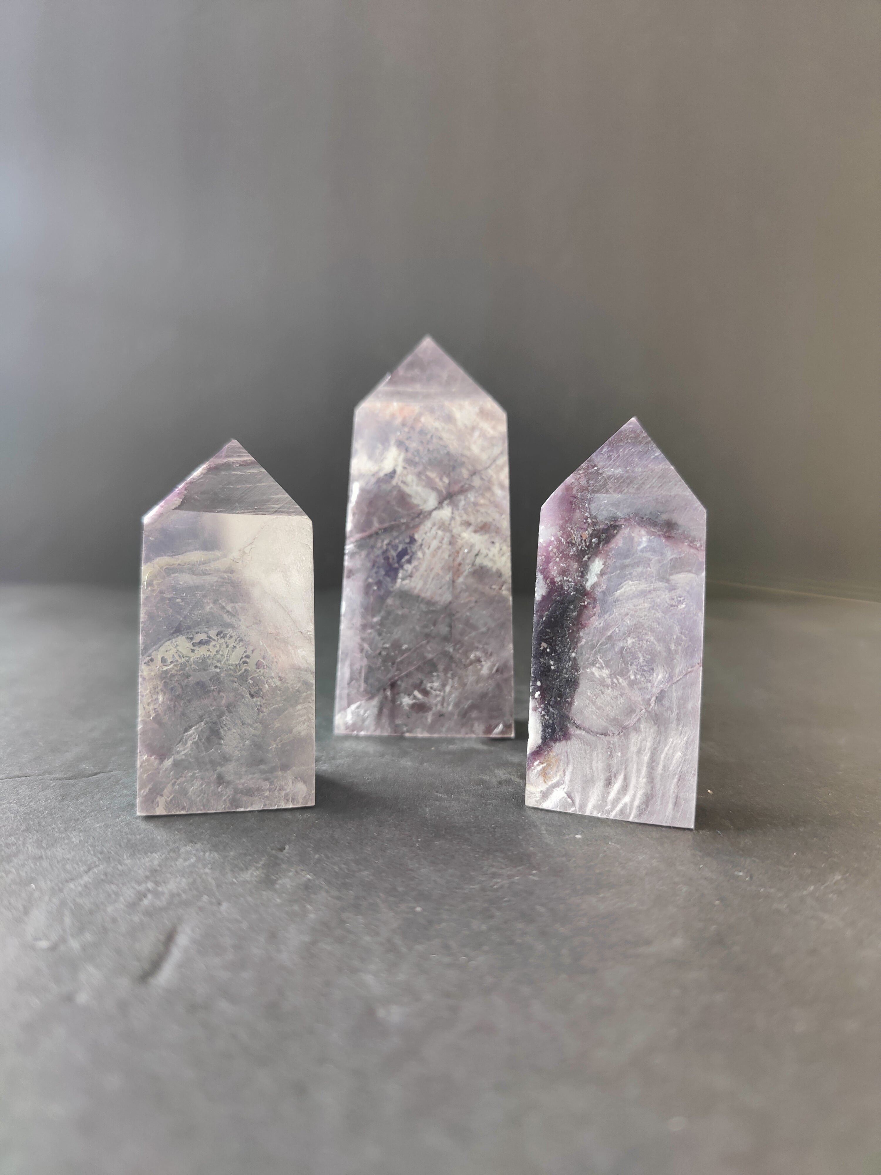 Lepidolite Tower & Heart Sculptures - New Age Realms