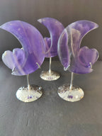 Purple Fluorite Half-Moon & Heart Sculpture on 5" Metal Stand - New Age Realms