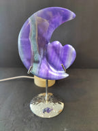 Purple Fluorite Half-Moon & Heart Sculpture on 5" Metal Stand - New Age Realms