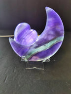 Purple Fluorite Half-Moon & Heart Sculpture on 5" Metal Stand - New Age Realms