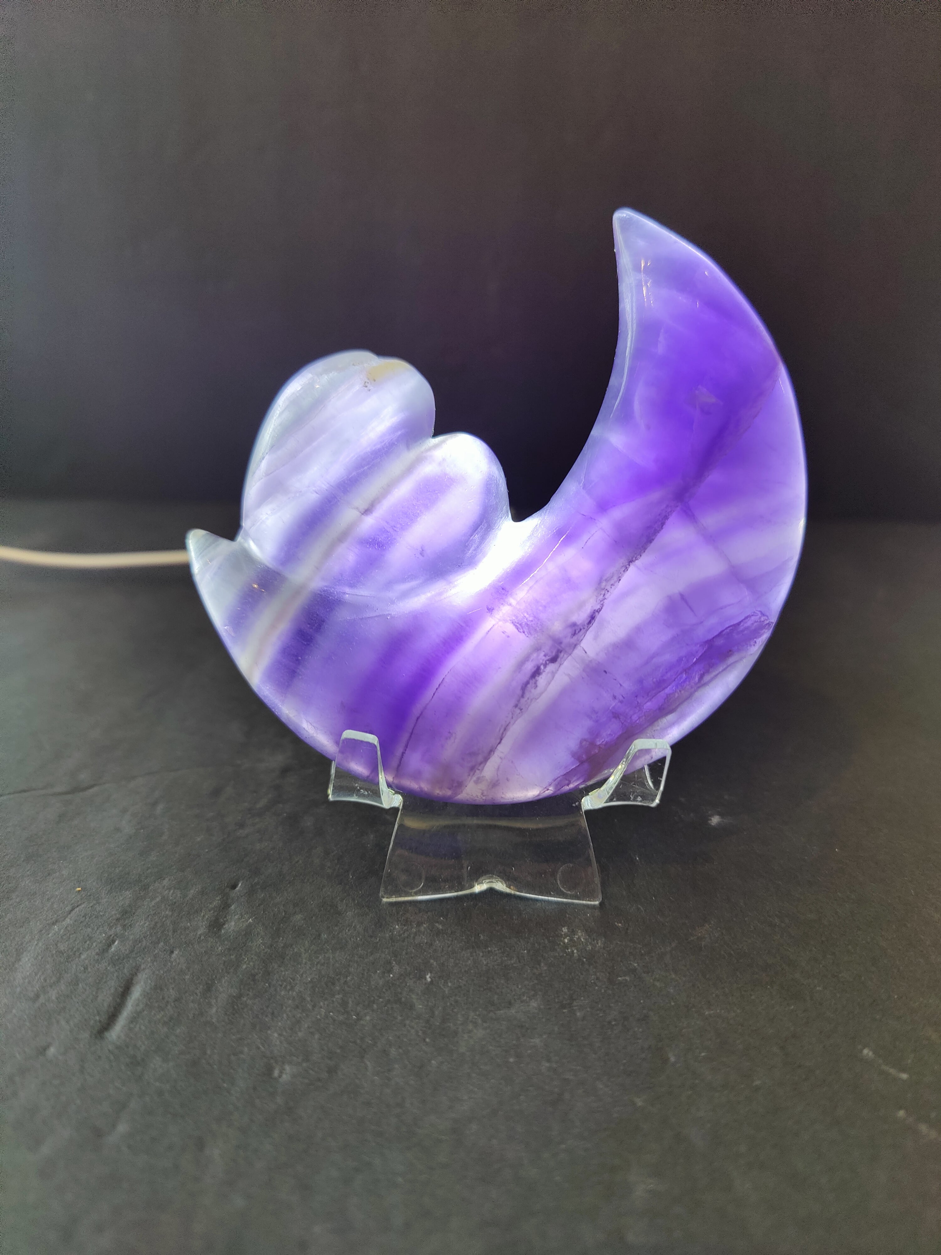 Purple Fluorite Half-Moon & Heart Sculpture on 5" Metal Stand - New Age Realms