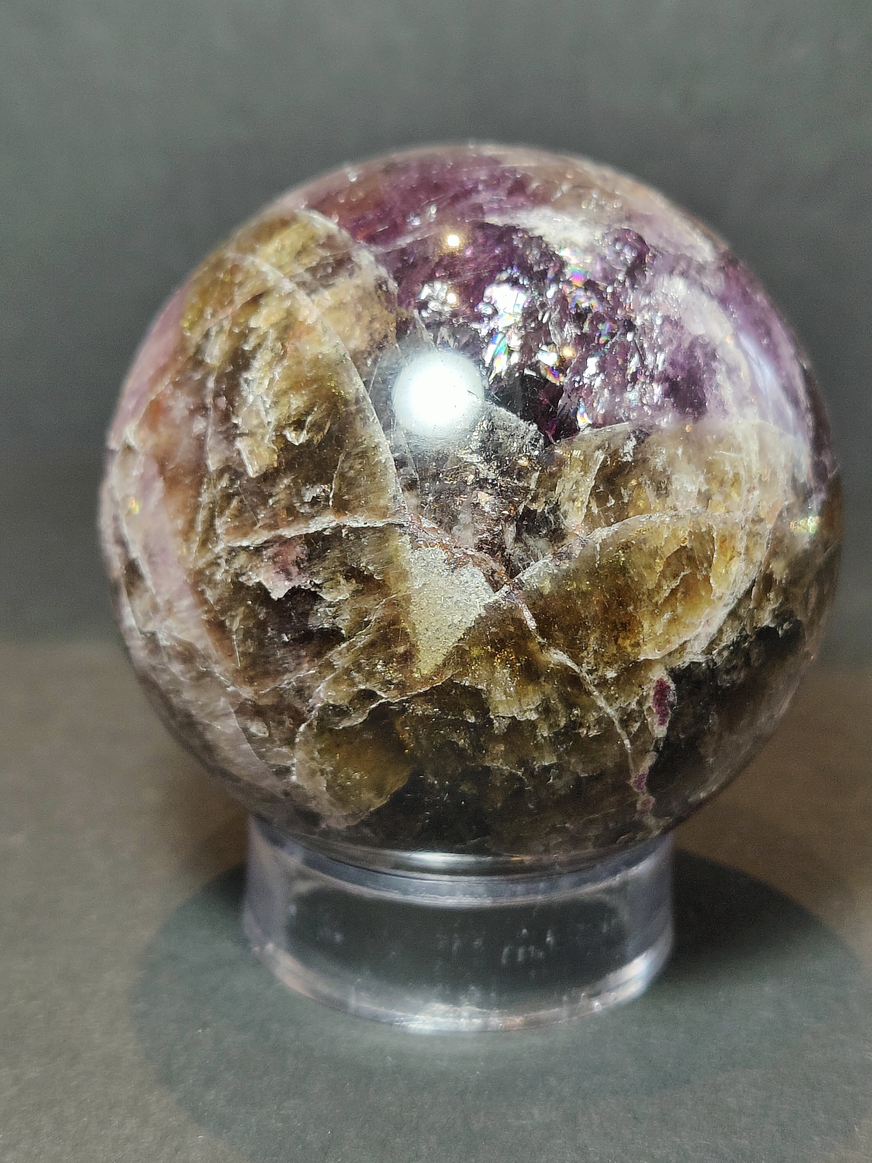 Cacoxenite Amethyst Polished Sphere Sculpture - New Age Realms