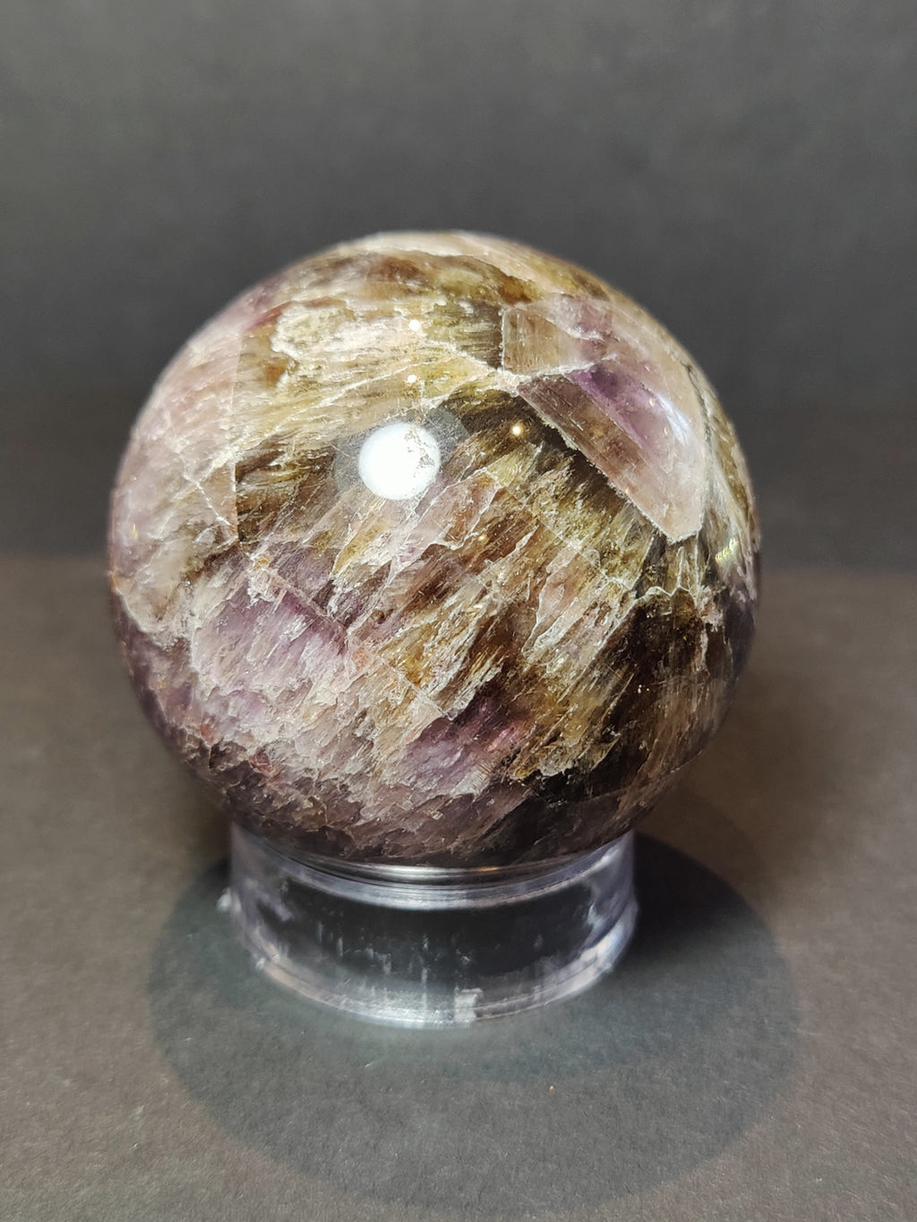 Cacoxenite Amethyst Polished Sphere Sculpture - New Age Realms