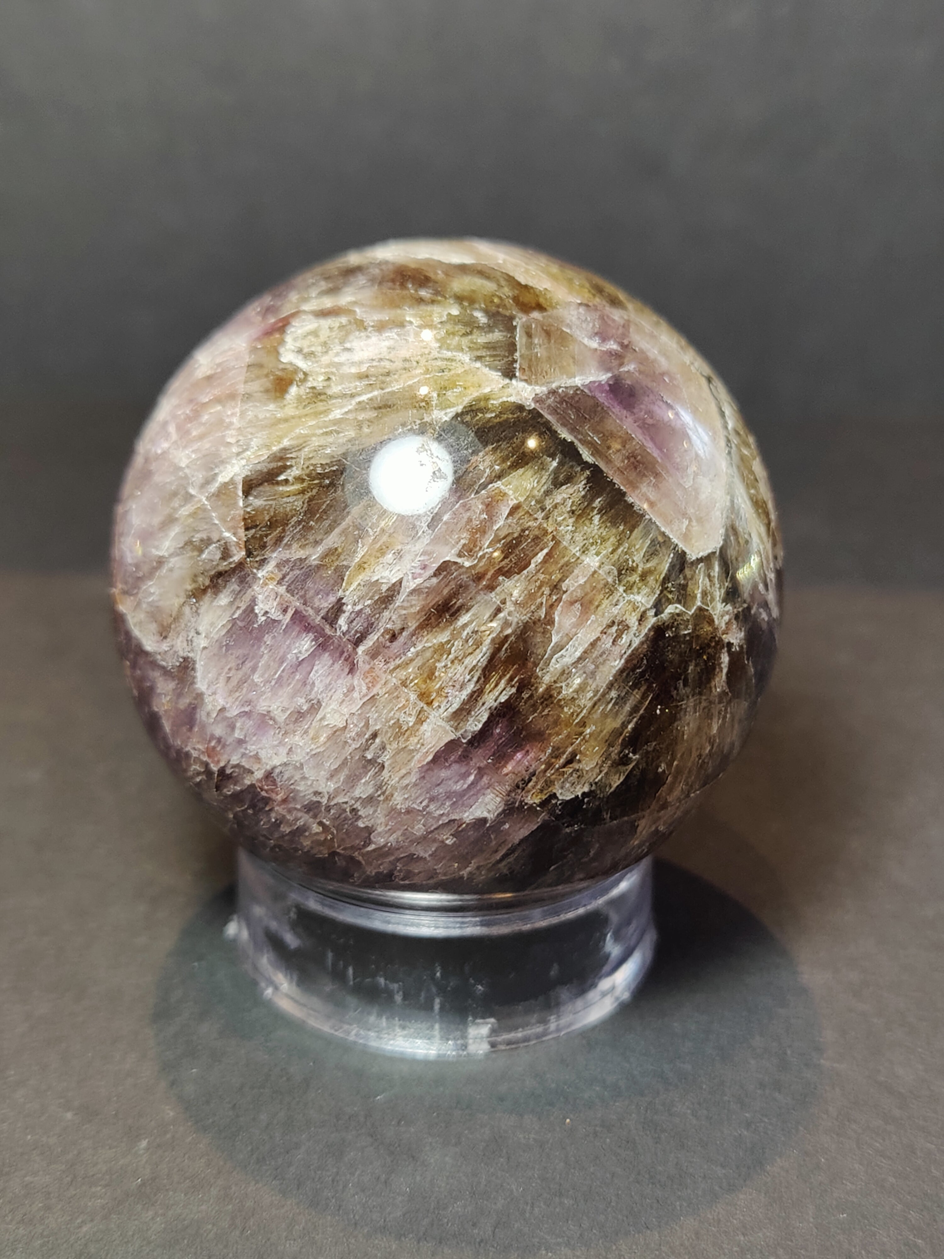 Cacoxenite Amethyst Polished Sphere Sculpture - New Age Realms