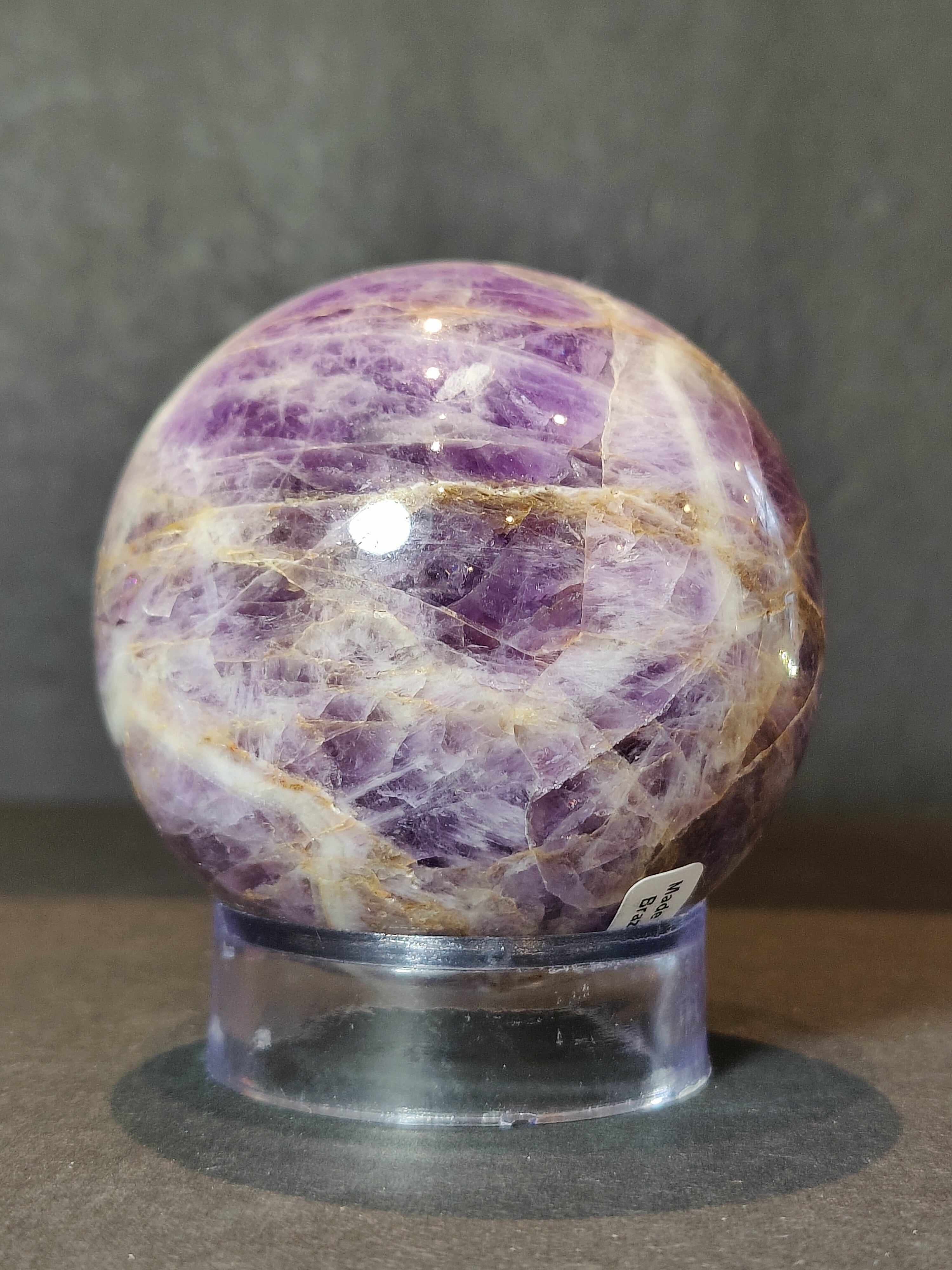 Chevron Amethyst Polished Sphere Sculpture - New Age Realms
