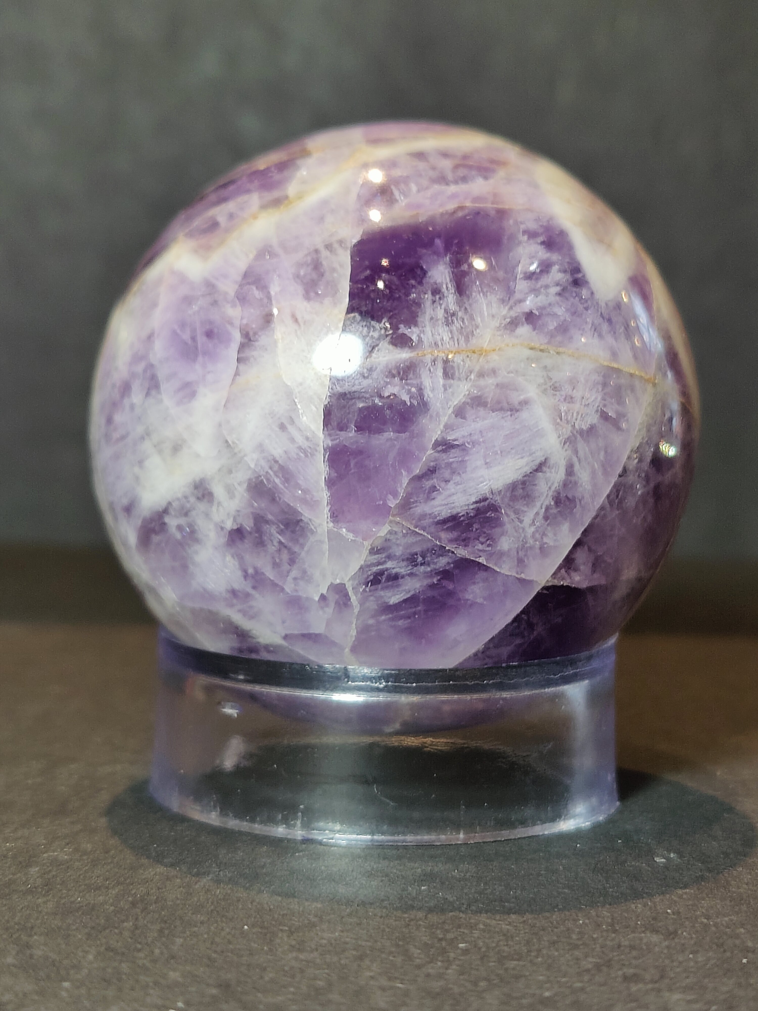 Chevron Amethyst Polished Sphere Sculpture - New Age Realms