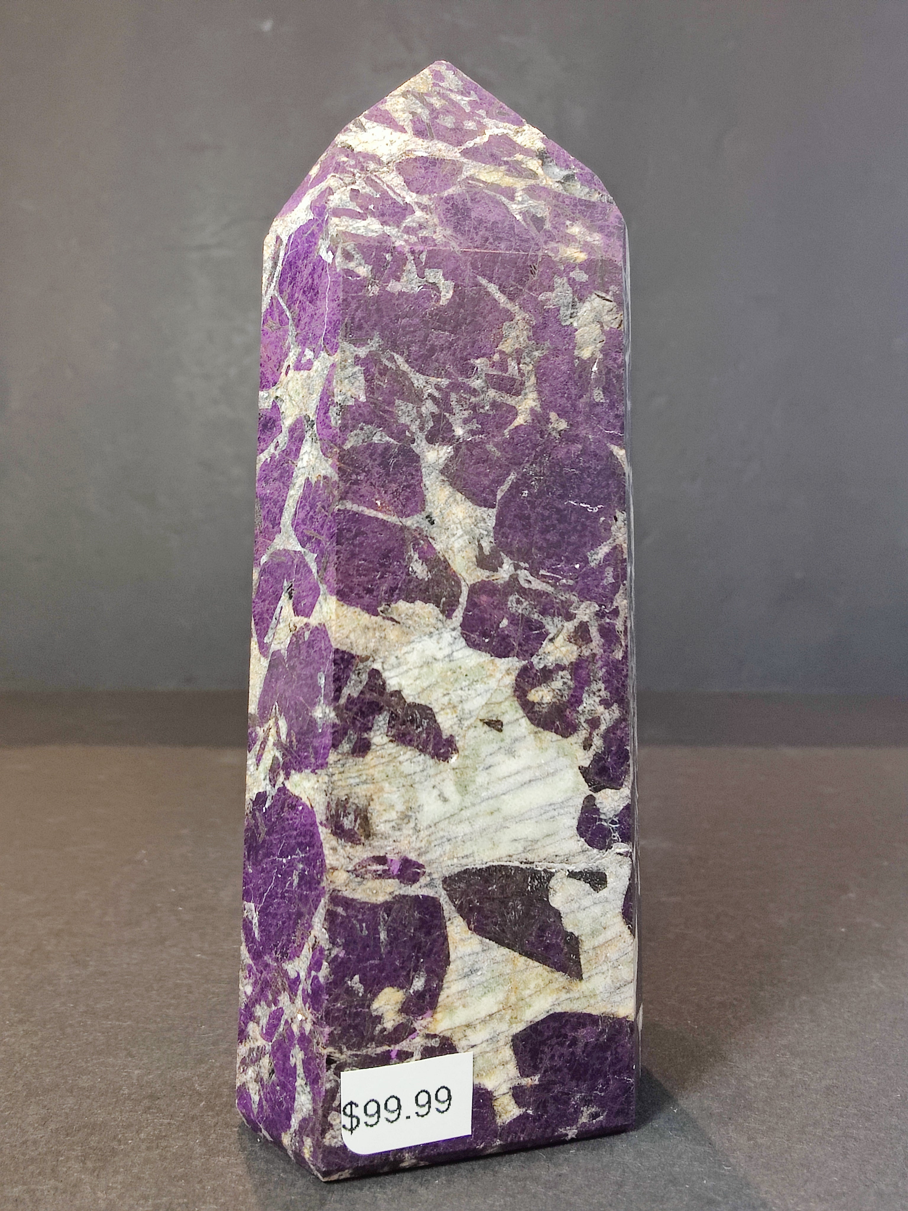 Purpurite Polished Obelisk Tower Sculpture - New Age Realms