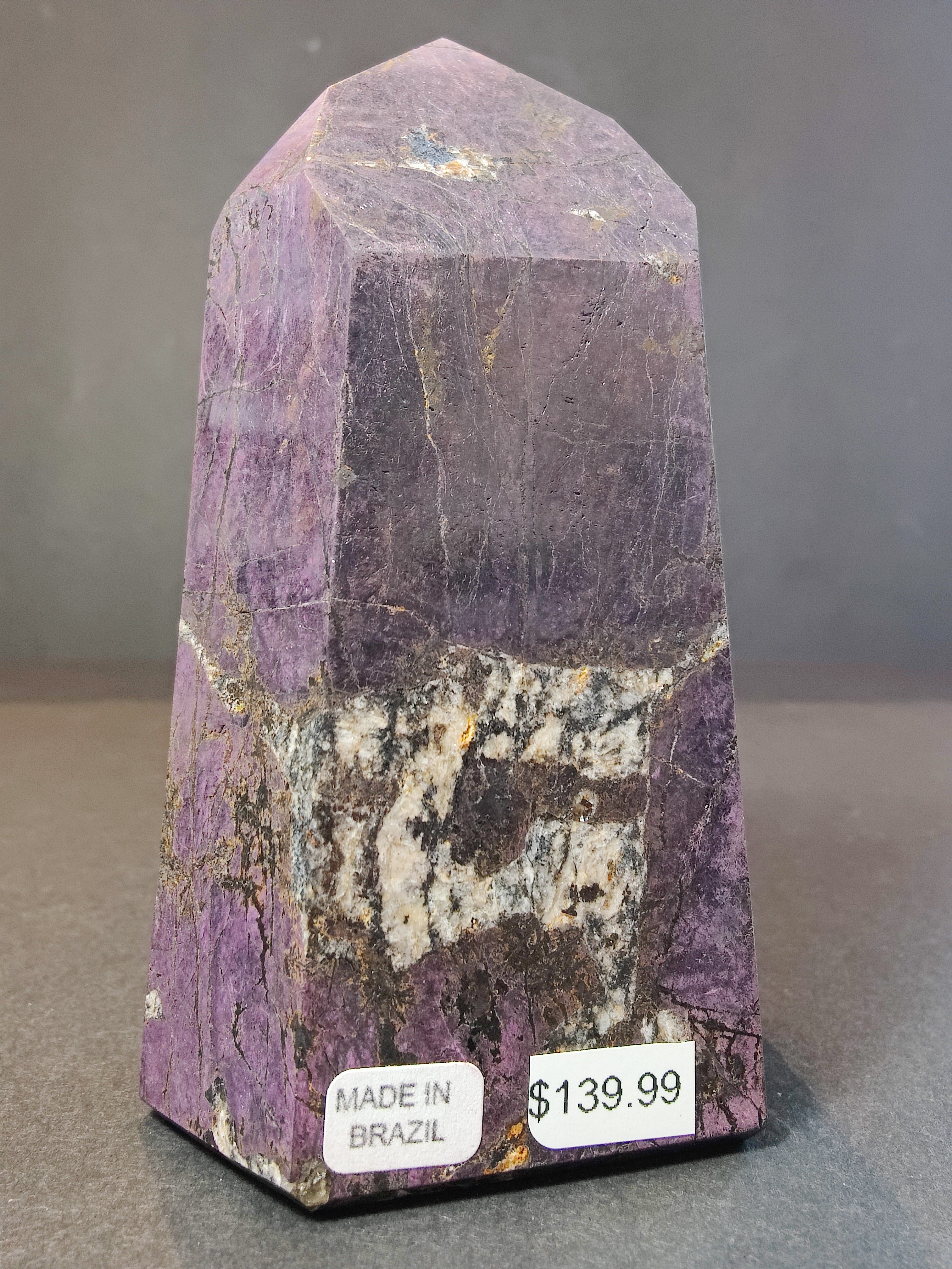 Purpurite Polished Obelisk Tower Sculpture - New Age Realms