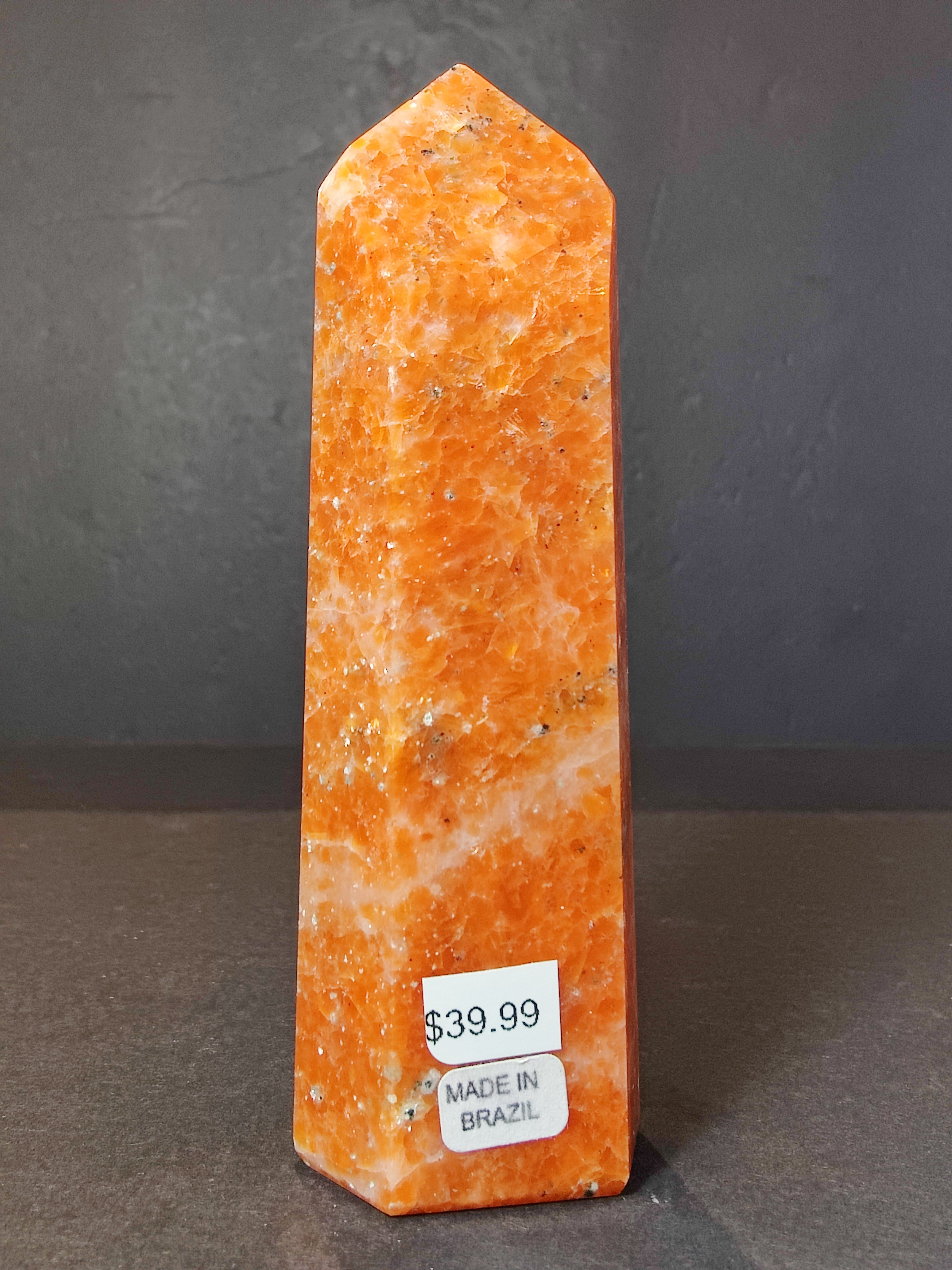 Sunstone Polished Obelisk Tower Sculpture - New Age Realms