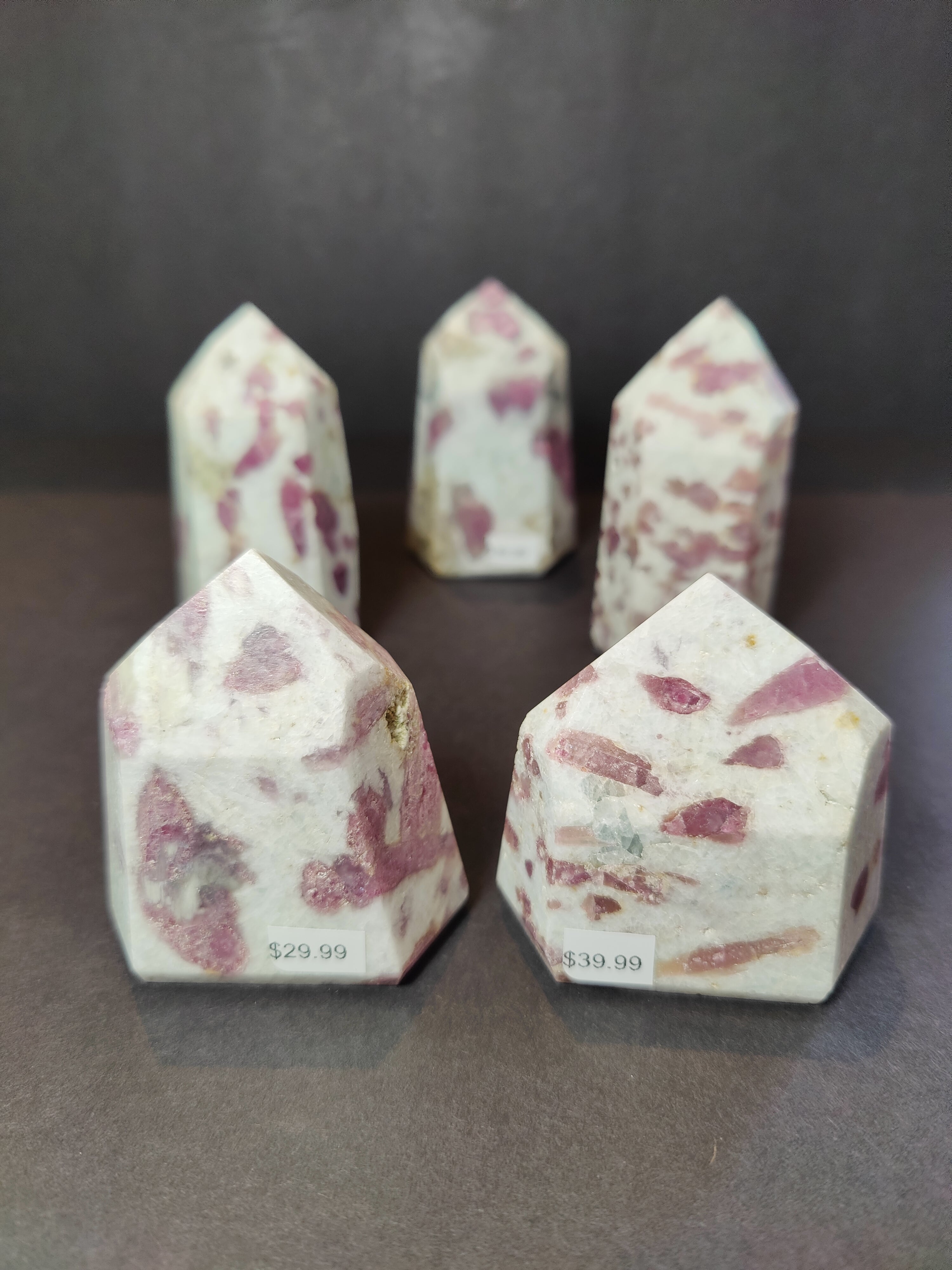 Rubellite (Pink Tourmaline) in Quartz Polished Obelisk Tower Sculpture - New Age Realms