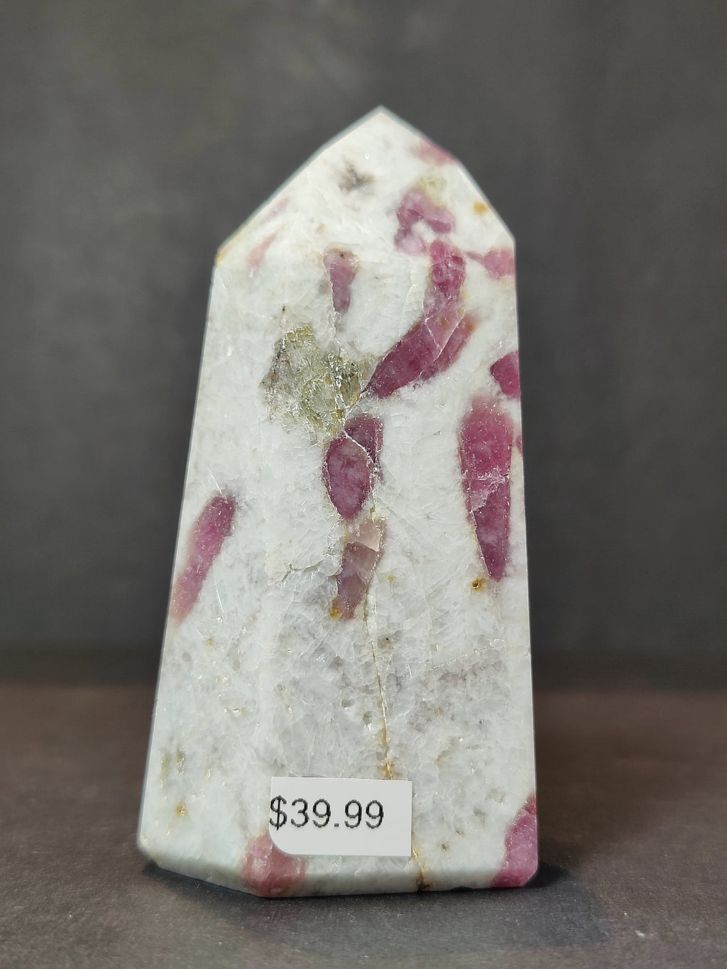 Rubellite (Pink Tourmaline) in Quartz Polished Obelisk Tower Sculpture - New Age Realms