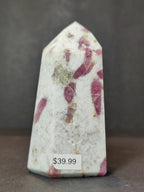 Rubellite (Pink Tourmaline) in Quartz Polished Obelisk Tower Sculpture - New Age Realms