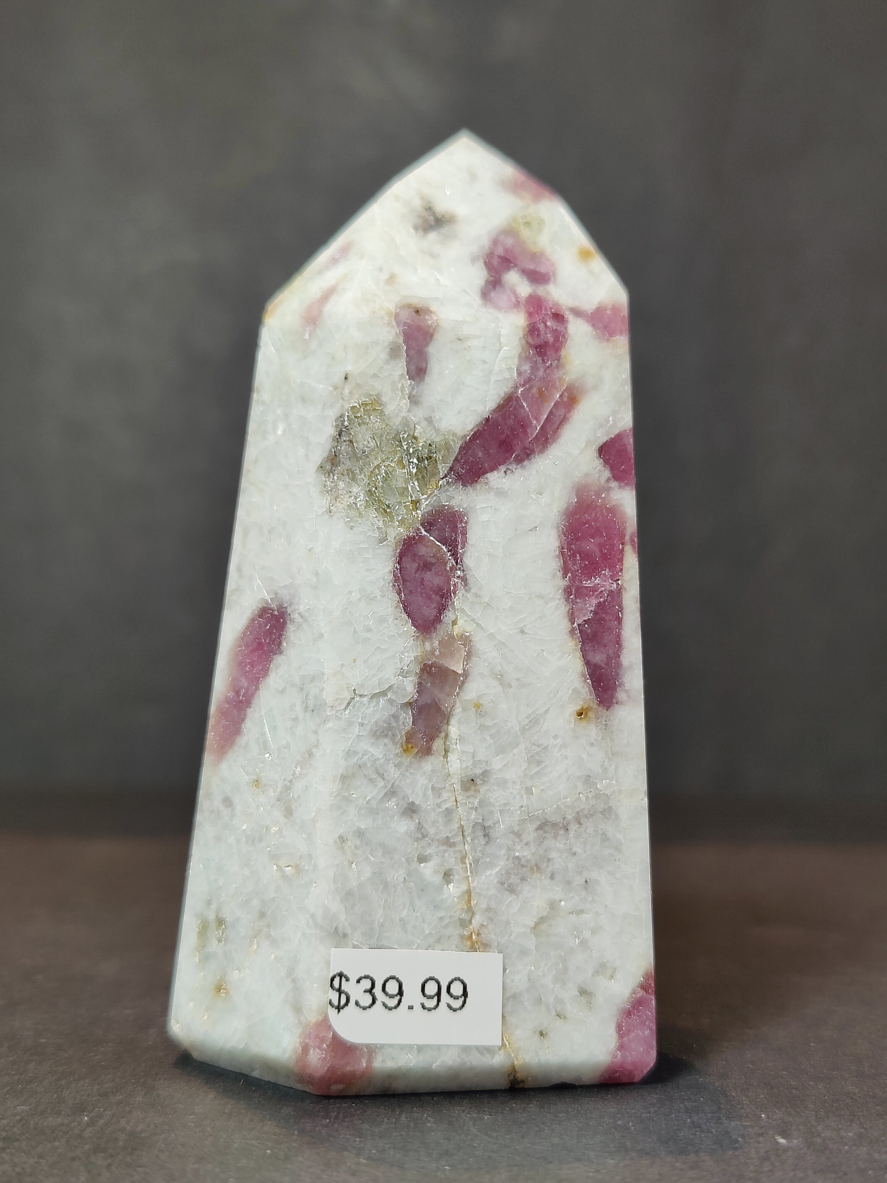 Rubellite (Pink Tourmaline) in Quartz Polished Obelisk Tower Sculpture - New Age Realms