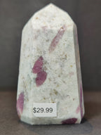 Rubellite (Pink Tourmaline) in Quartz Polished Obelisk Tower Sculpture - New Age Realms