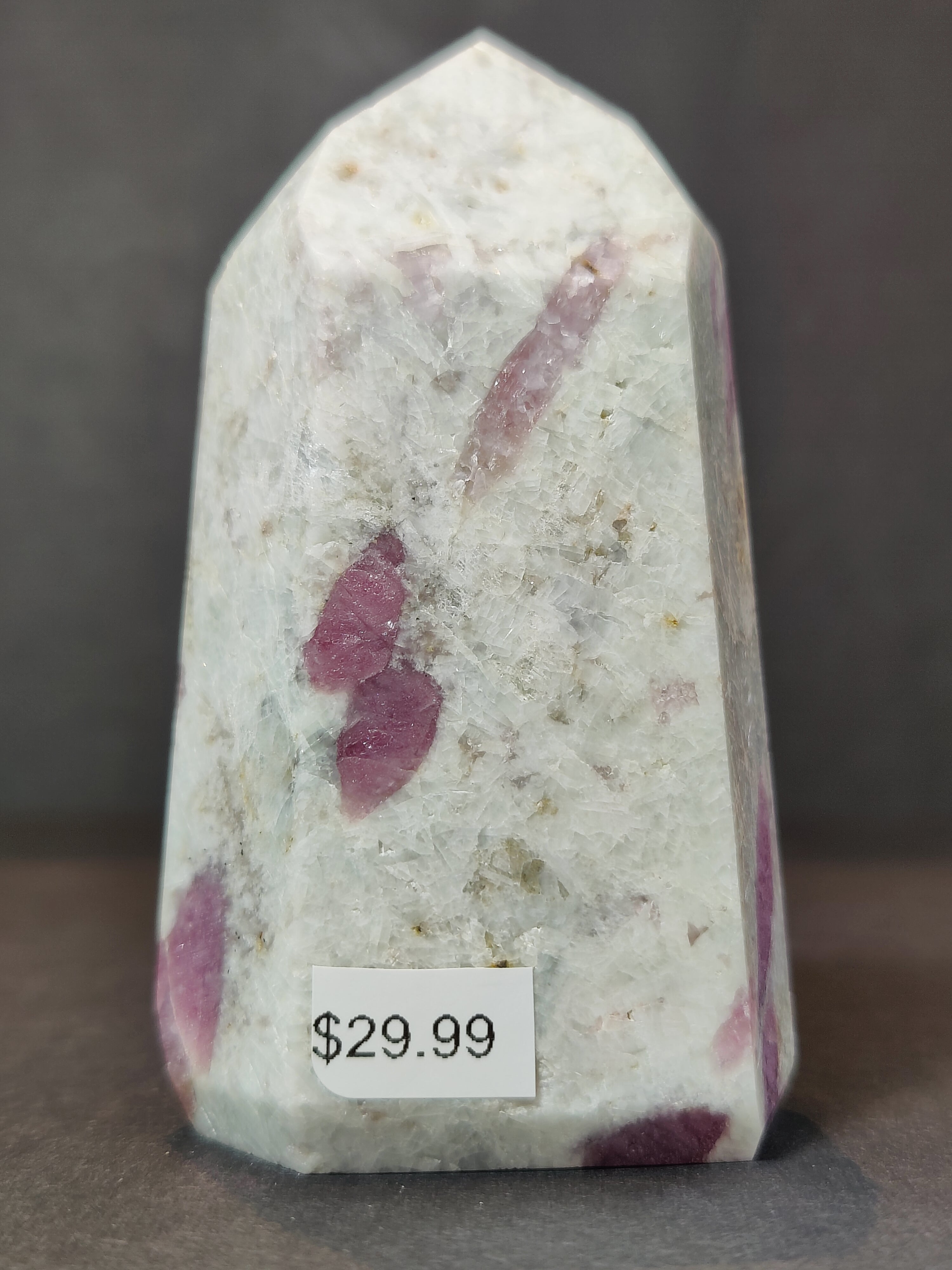 Rubellite (Pink Tourmaline) in Quartz Polished Obelisk Tower Sculpture - New Age Realms