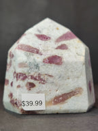 Rubellite (Pink Tourmaline) in Quartz Polished Obelisk Tower Sculpture - New Age Realms