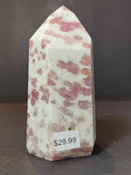 Rubellite (Pink Tourmaline) in Quartz Polished Obelisk Tower Sculpture - New Age Realms