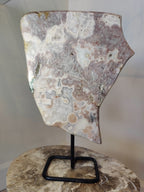 Pink Amethyst Polished Slab Sculpture on Metal Display Stand 3.16kg - New Age Realms