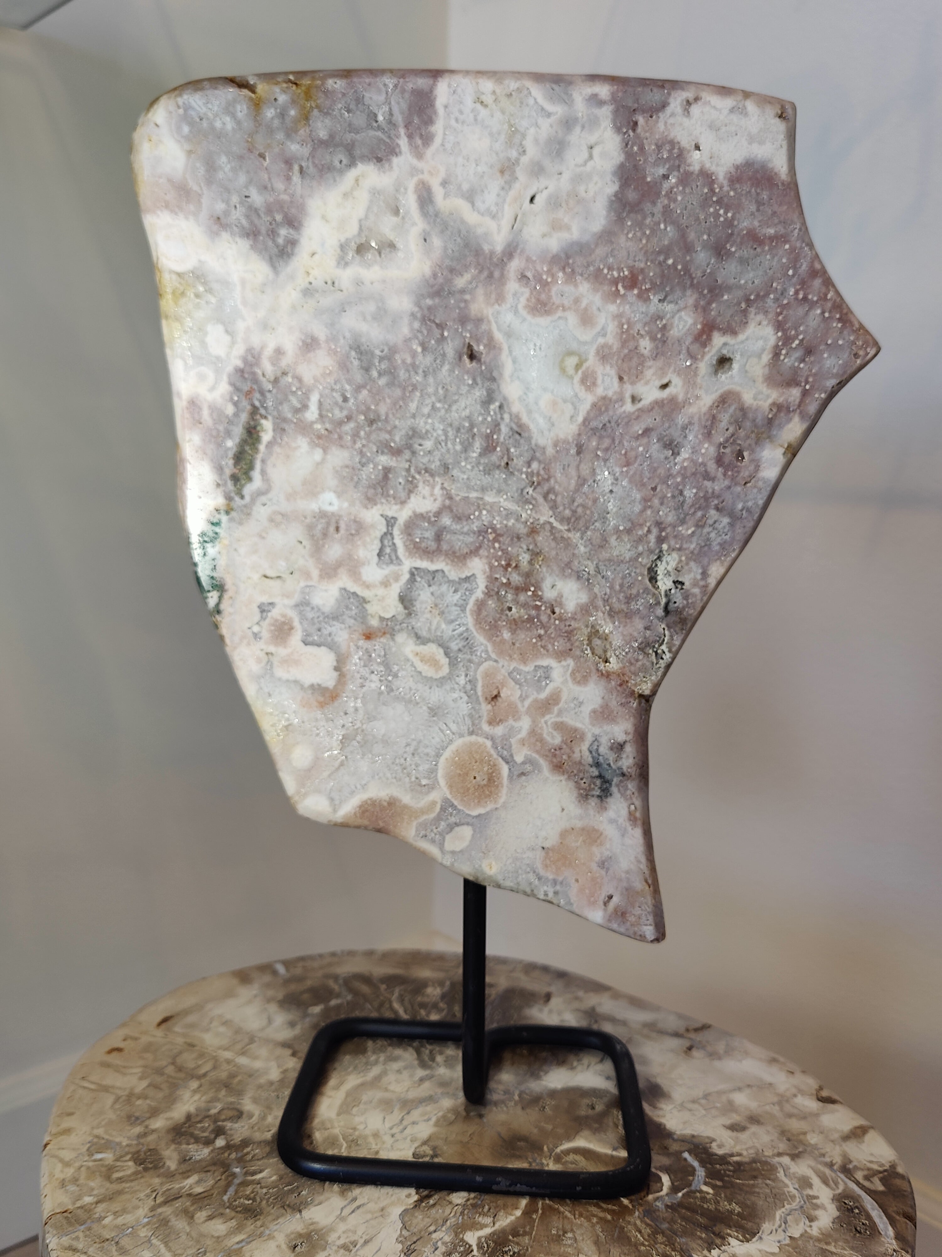 Pink Amethyst Polished Slab Sculpture on Metal Display Stand 3.16kg - New Age Realms