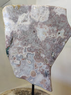 Pink Amethyst Polished Slab Sculpture on Metal Display Stand 3.16kg - New Age Realms