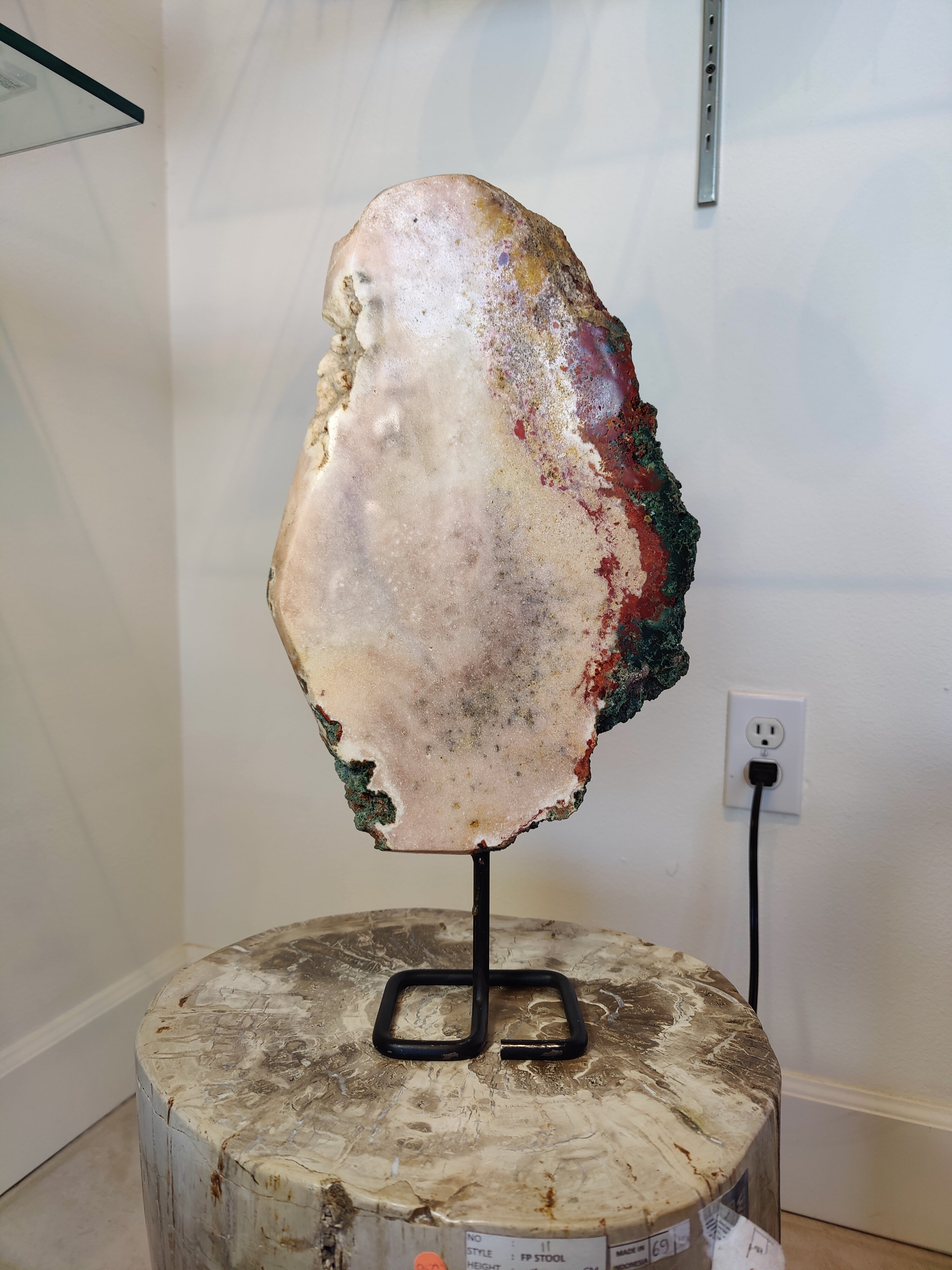 Pink Amethyst Polished Slab Sculpture on Metal Display Stand 3.11kg - New Age Realms