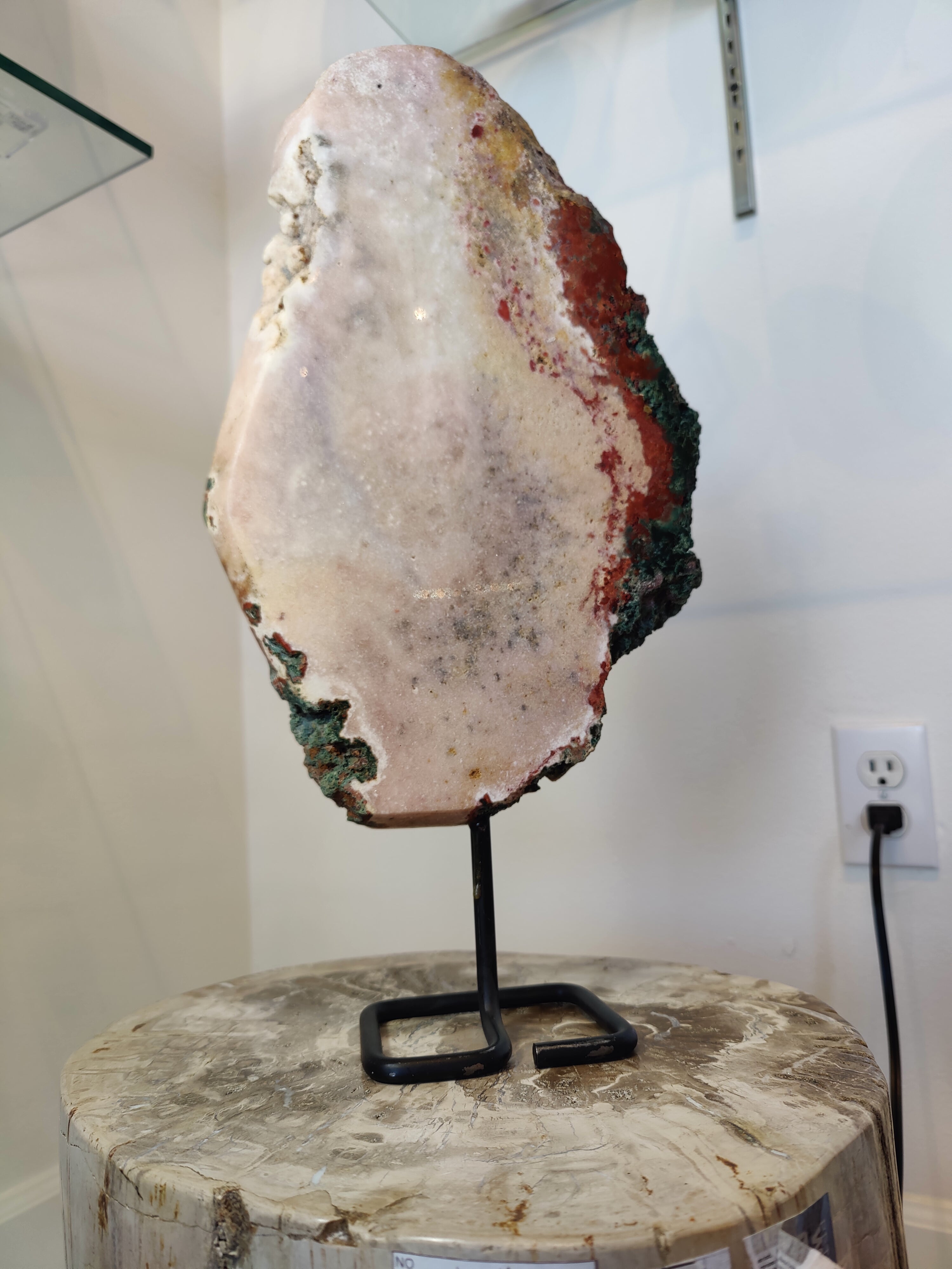 Pink Amethyst Polished Slab Sculpture on Metal Display Stand 3.11kg - New Age Realms