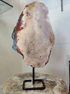 Pink Amethyst Polished Slab Sculpture on Metal Display Stand 3.11kg - New Age Realms