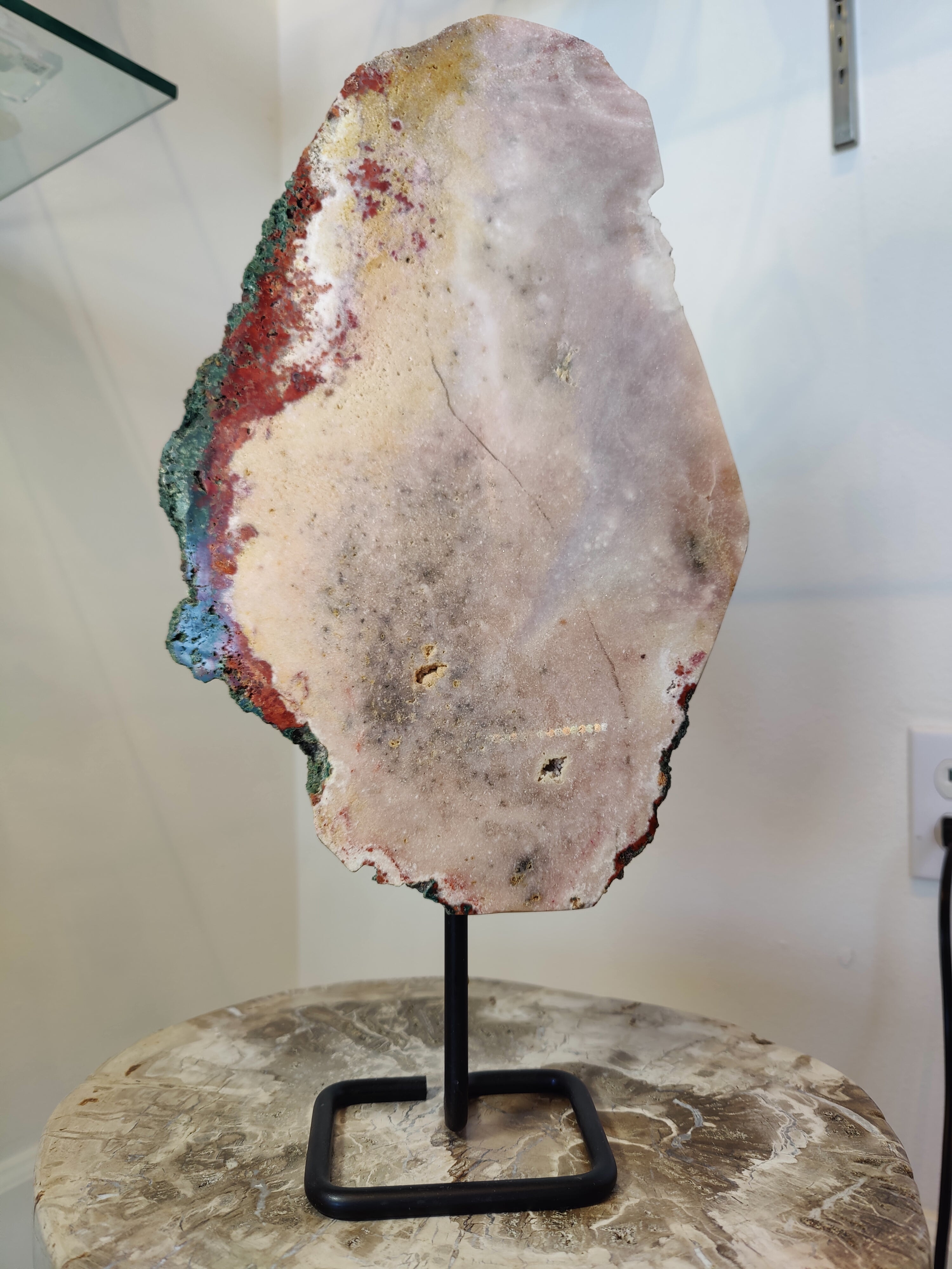 Pink Amethyst Polished Slab Sculpture on Metal Display Stand 3.11kg - New Age Realms