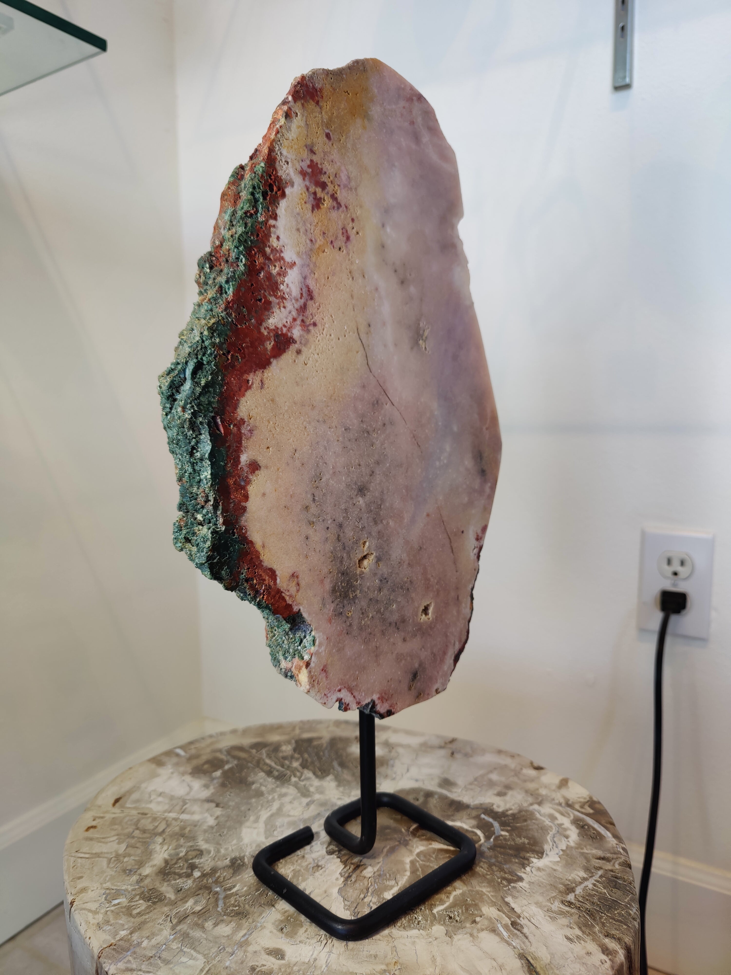 Pink Amethyst Polished Slab Sculpture on Metal Display Stand 3.11kg - New Age Realms