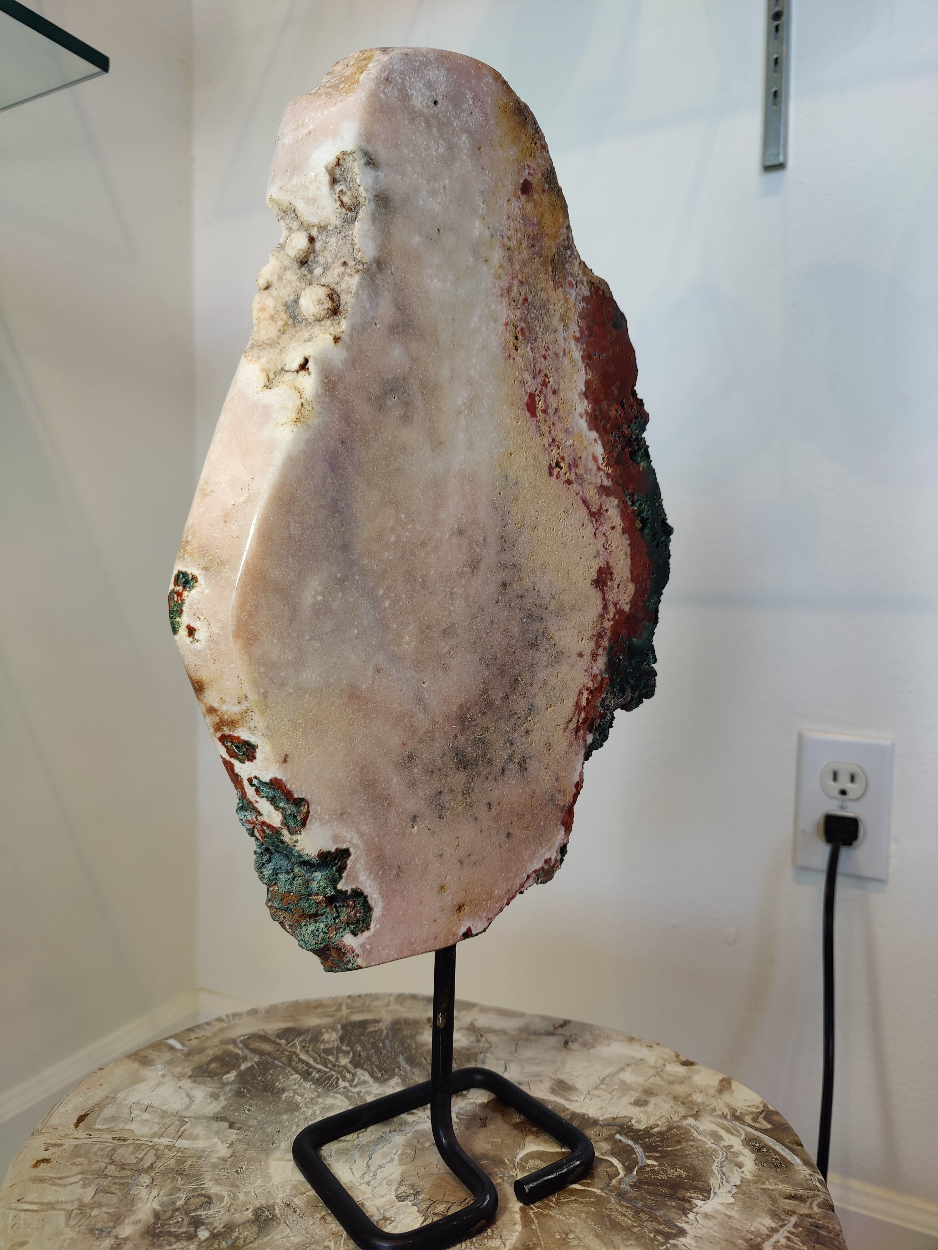 Pink Amethyst Polished Slab Sculpture on Metal Display Stand 3.11kg - New Age Realms