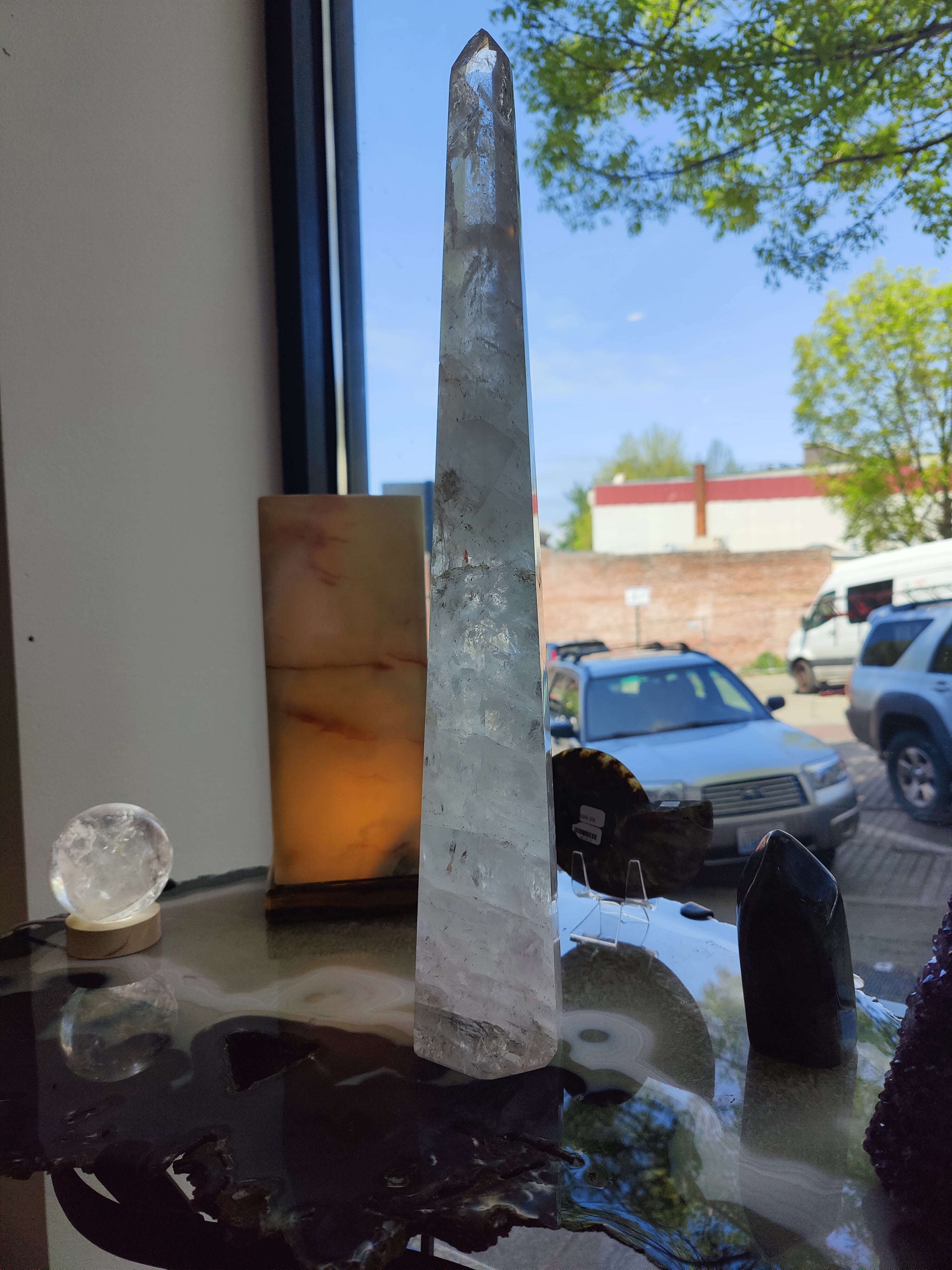 Clear Quartz Polished Obelisk Sculpture 3.35kg 20.5" - New Age Realms