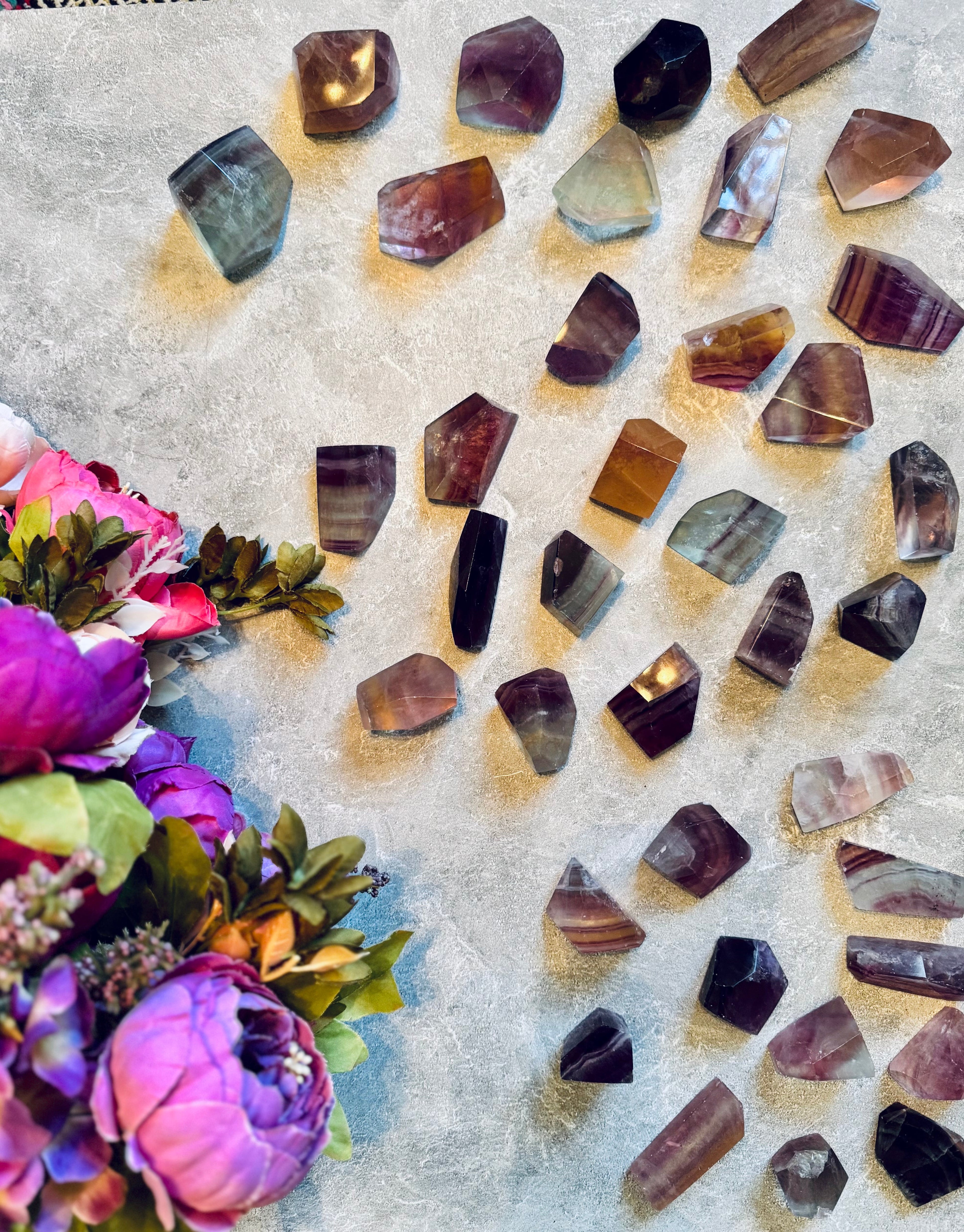 CANDY Fluorite Shapes, Polished Fluorite Freeforms, Fluorescent Crystals - New Age Realms