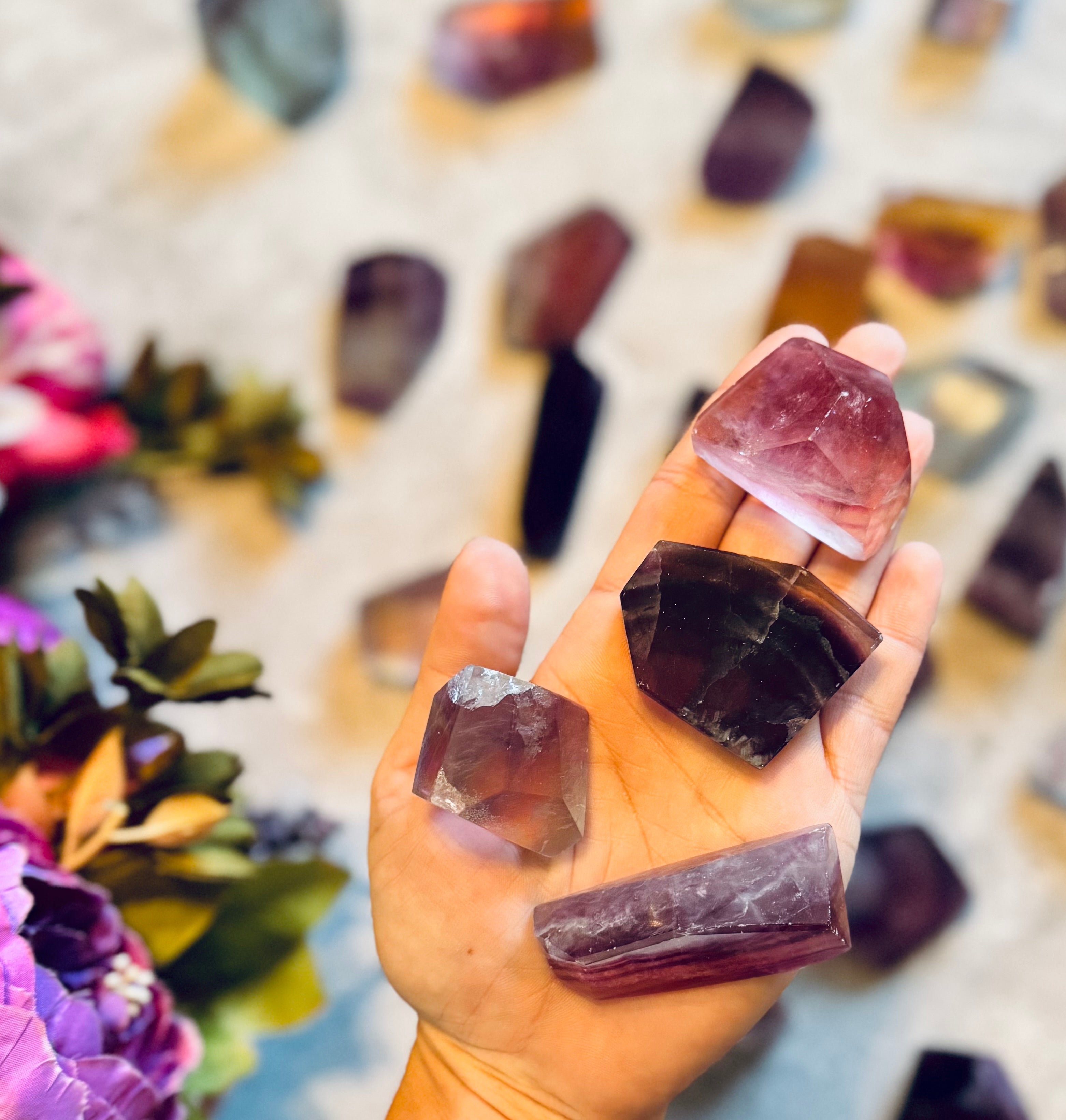 CANDY Fluorite Shapes, Polished Fluorite Freeforms, Fluorescent Crystals - New Age Realms