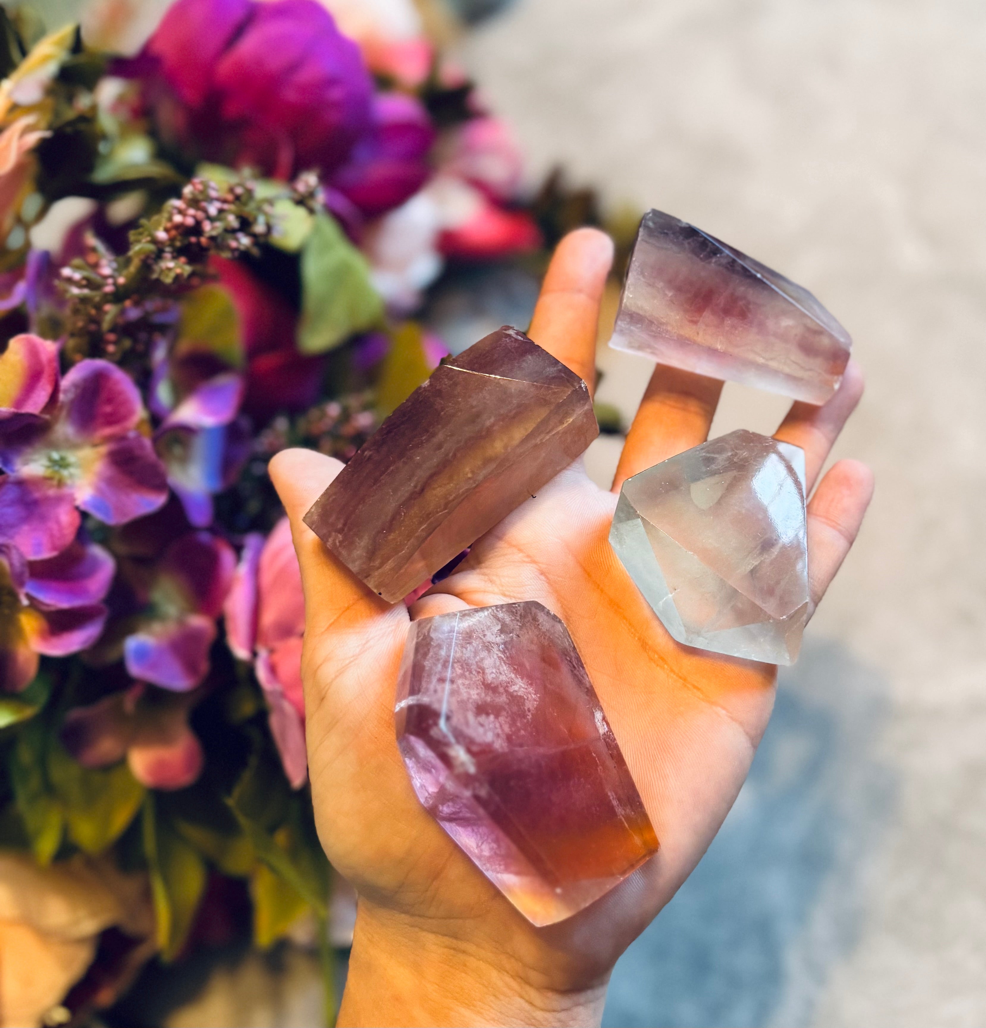 CANDY Fluorite Shapes, Polished Fluorite Freeforms, Fluorescent Crystals - New Age Realms