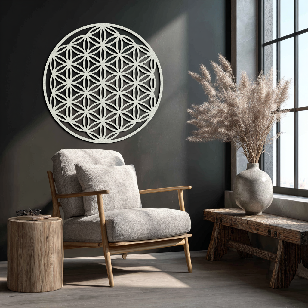Sacred Geometry Metal Wall Art - Flower of Life Design - KAF158 - New Age Realms