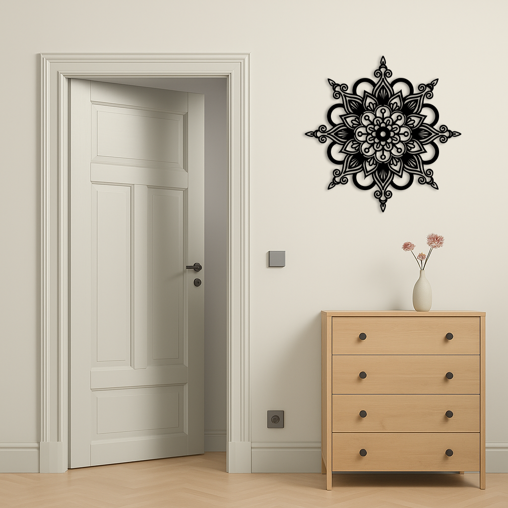 Mandala Silhouette Metal Wall Art – Sacred Geometry Flower Design - KAFGP060 - New Age Realms