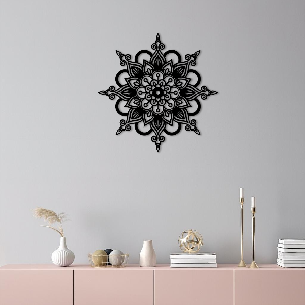 Mandala Silhouette Metal Wall Art – Sacred Geometry Flower Design - KAFGP060 - New Age Realms