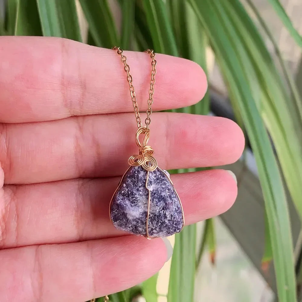 Raw Crystal Wire Wrap Gold Necklaces - New Age Realms