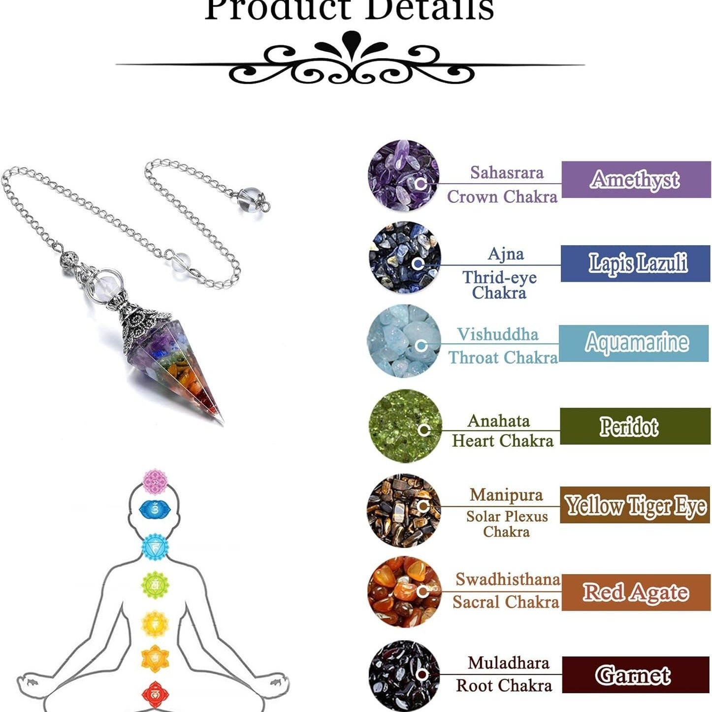 Sier Colorful Crystal Pendulum Stone Gravel Pendants - New Age Realms