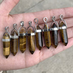 Stone Crystal Hexagon Prism Double Pointed Bullet Spirit Pendulum Necklaces - New Age Realms