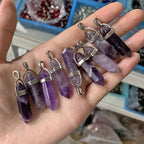 Stone Crystal Hexagon Prism Double Pointed Bullet Spirit Pendulum Necklaces - New Age Realms