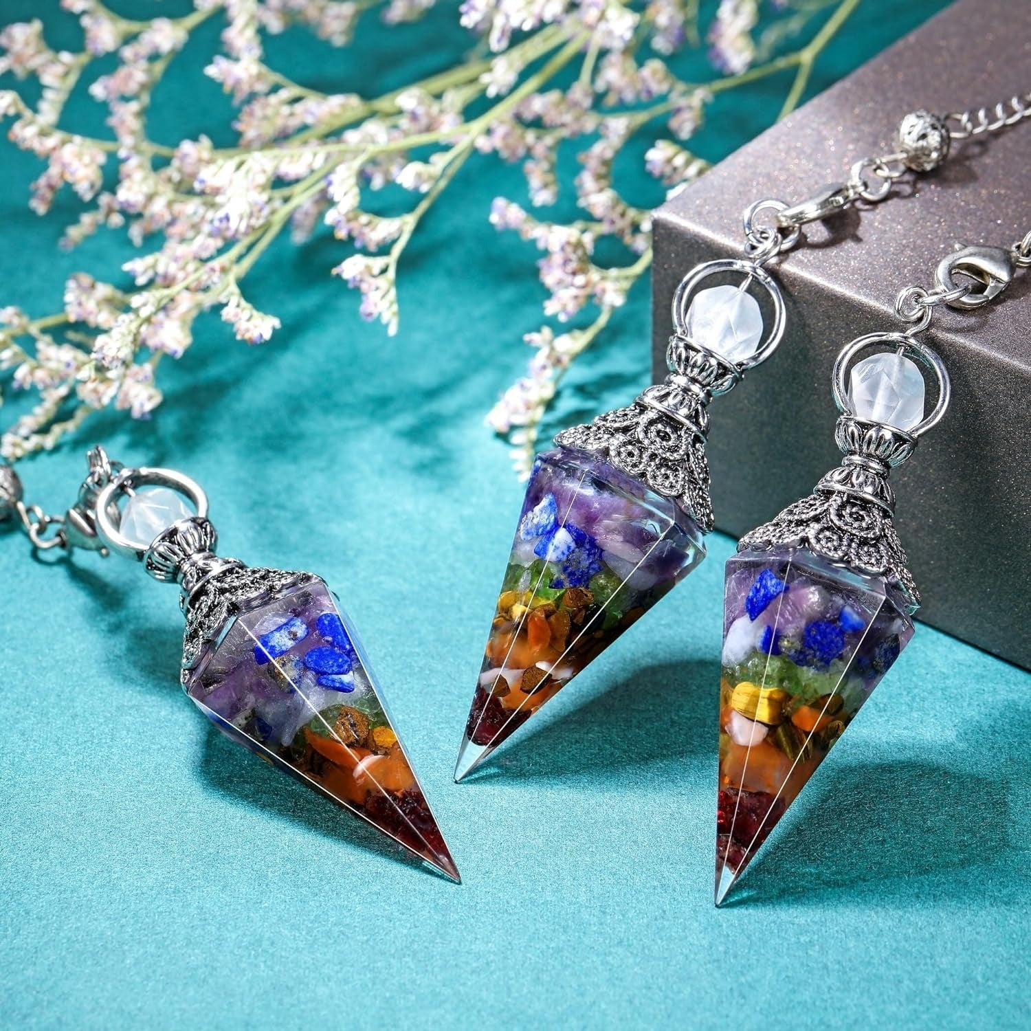 Sier Colorful Crystal Pendulum Stone Gravel Pendants - New Age Realms