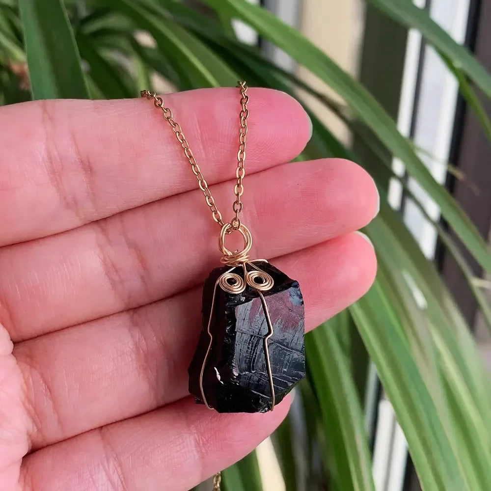 Raw Crystal Wire Wrap Gold Necklaces - New Age Realms